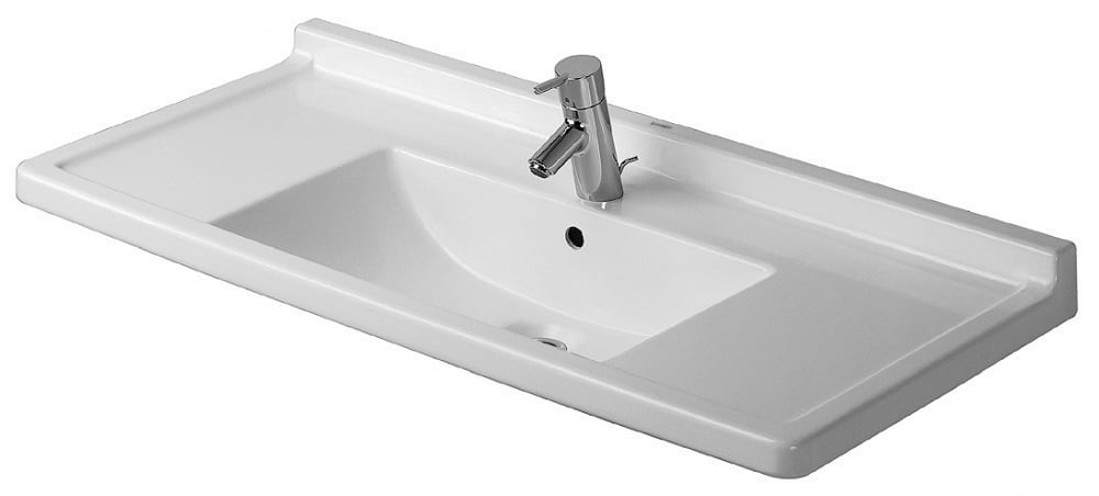 Duravit Starck 3 mosdótál 105x48.5 cm négyszögletes klasszikus-beépíthető-pulttal együtt fehér 0304100000