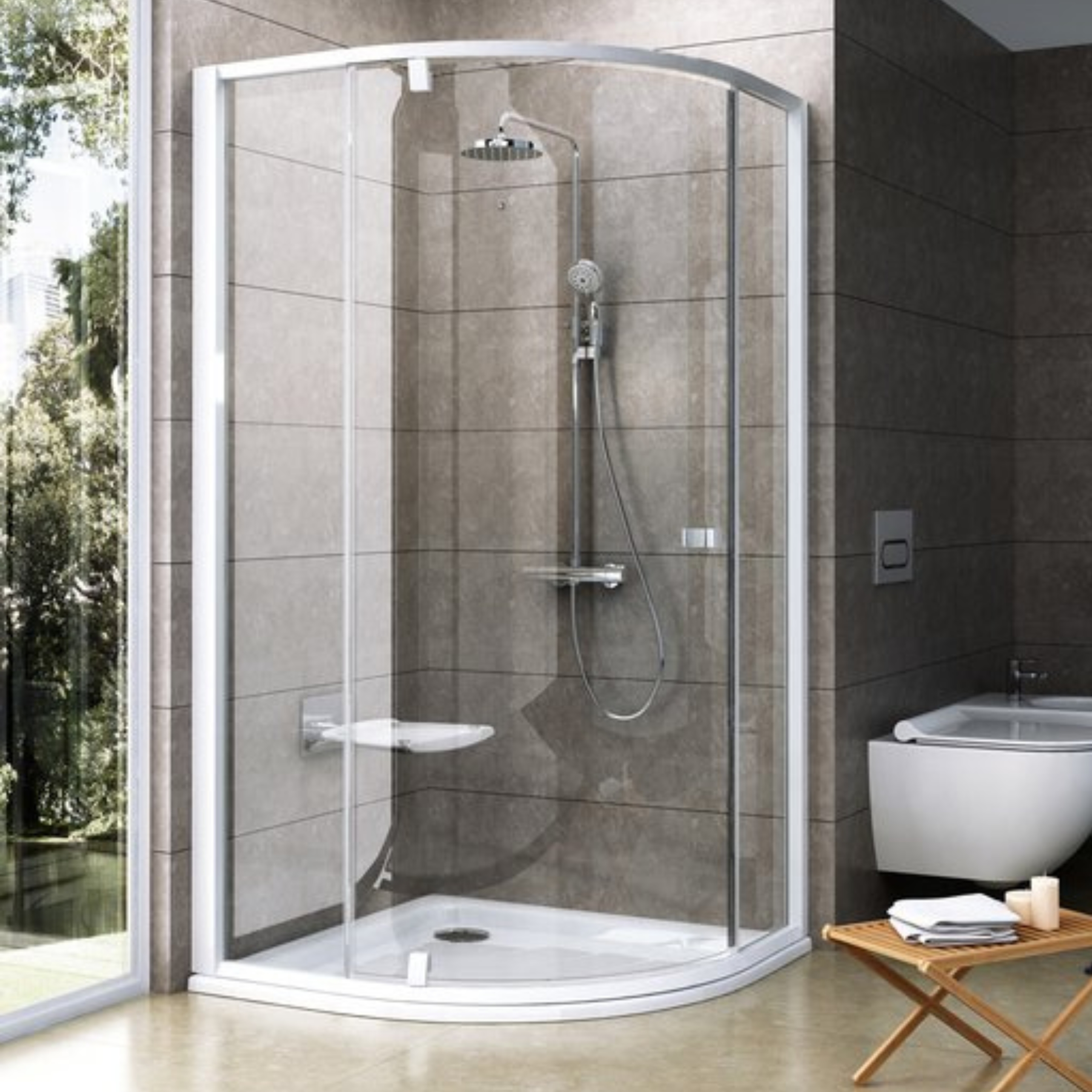 Ravak Pivot zuhanykabin 80x80 cm félkör alakú fehér fényes/átlátszó üveg 37644101Z1