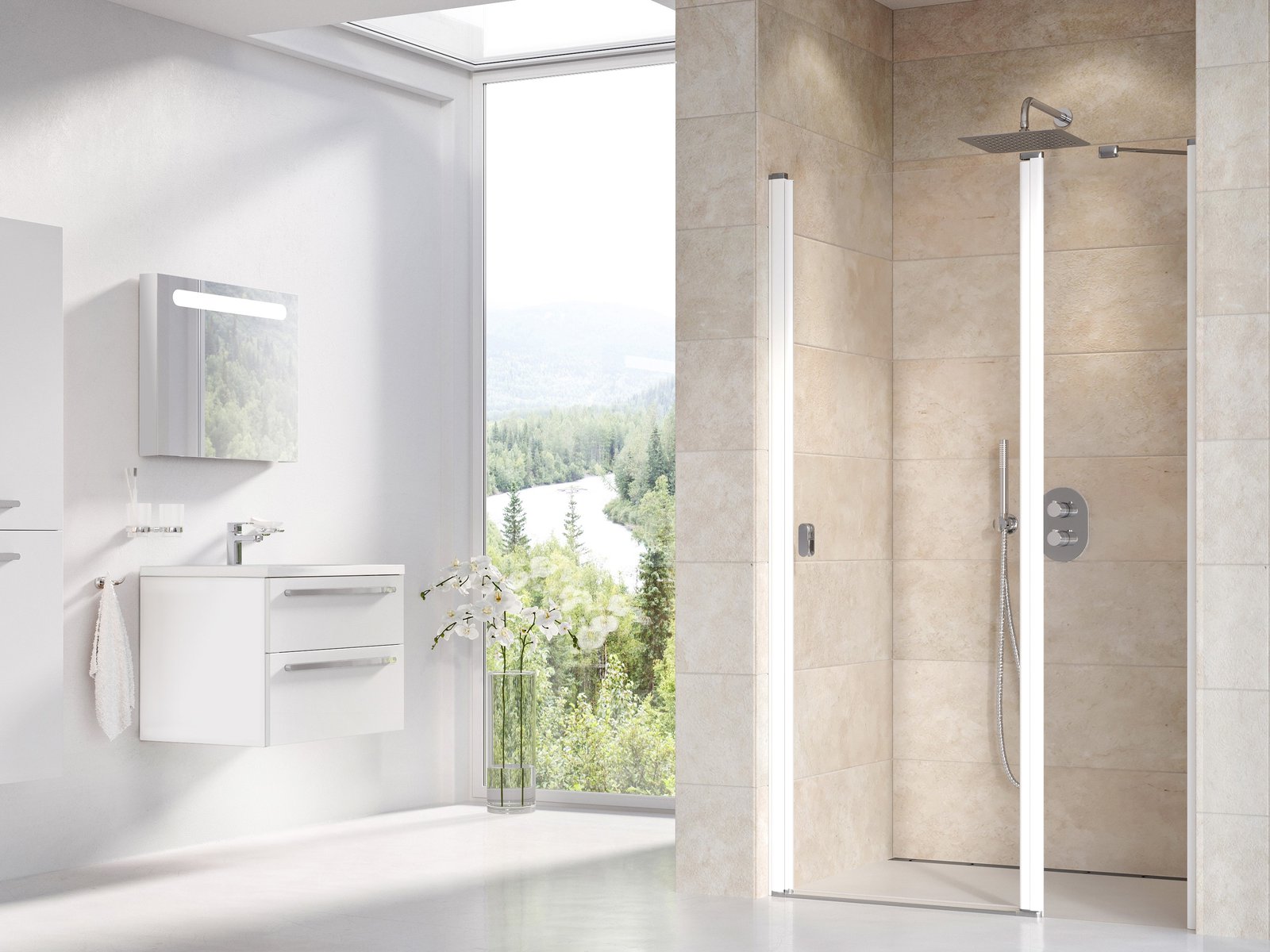 Ravak Chrome zuhanyajtók 100 cm dönthető fehér fényes/átlátszó üveg 0QVAC100Z1
