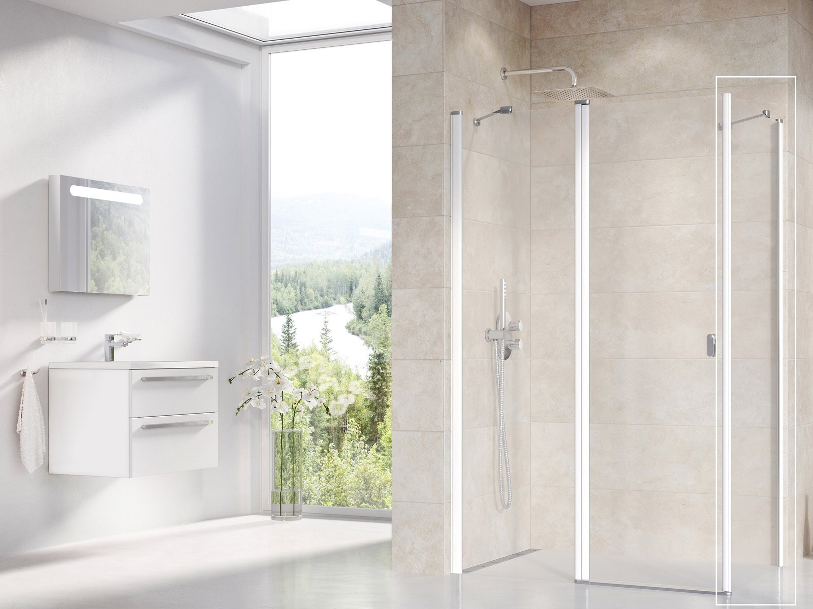 Ravak Chrome zuhanyfal 80 cm fehér fényes/átlátszó üveg 9QV40100Z1