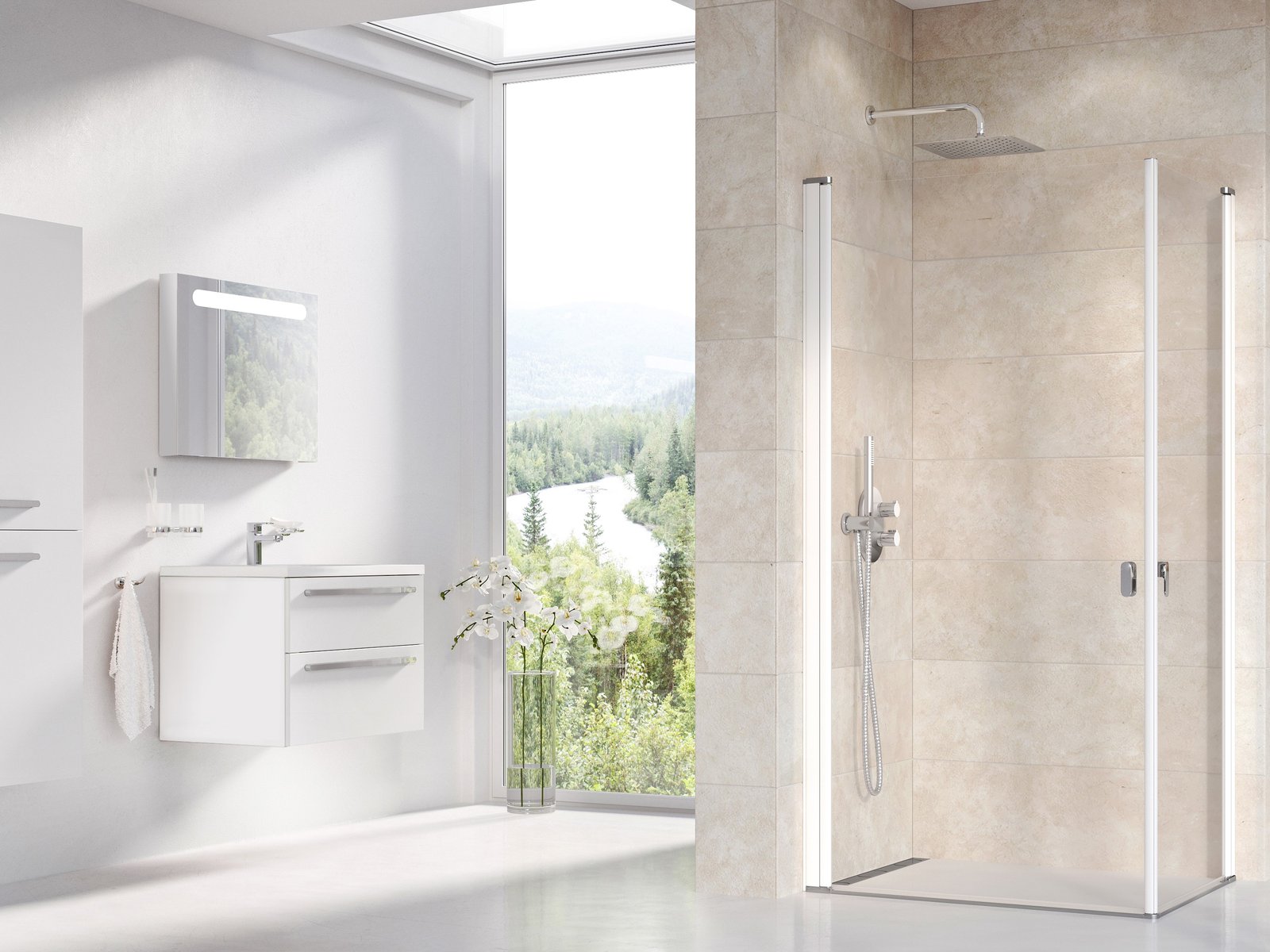 Ravak Chrome zuhanyajtók 80 cm dönthető fehér fényes/átlátszó üveg 1QV40101Z1