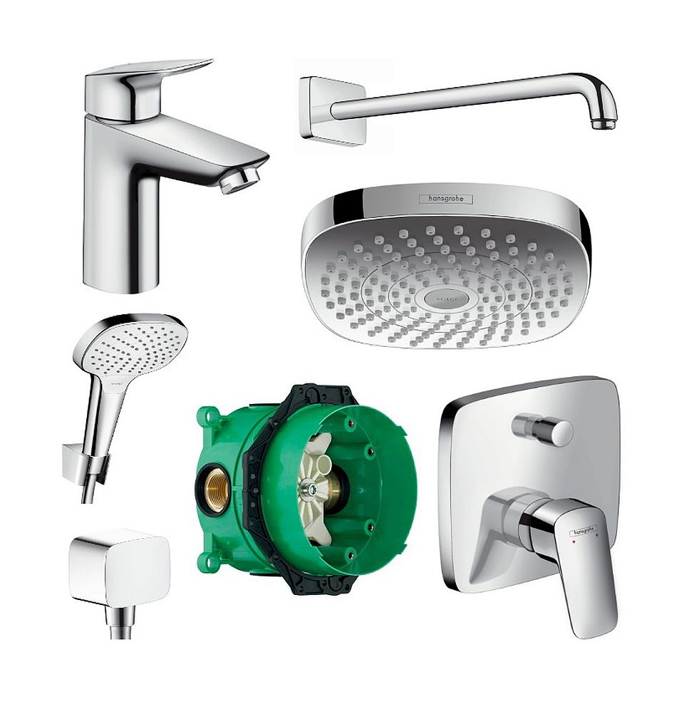 Készlet fejzuhany Hansgrohe Select 26524400, kád és zuhany csaptelep Hansgrohe Logis 71405000, 27446000, 01800180, 71100000, 26425400, 26457000