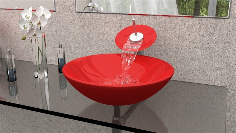 Rea 71050 umywalka 42 cm nablatowa okrągła szklana czerwona REA-U0066