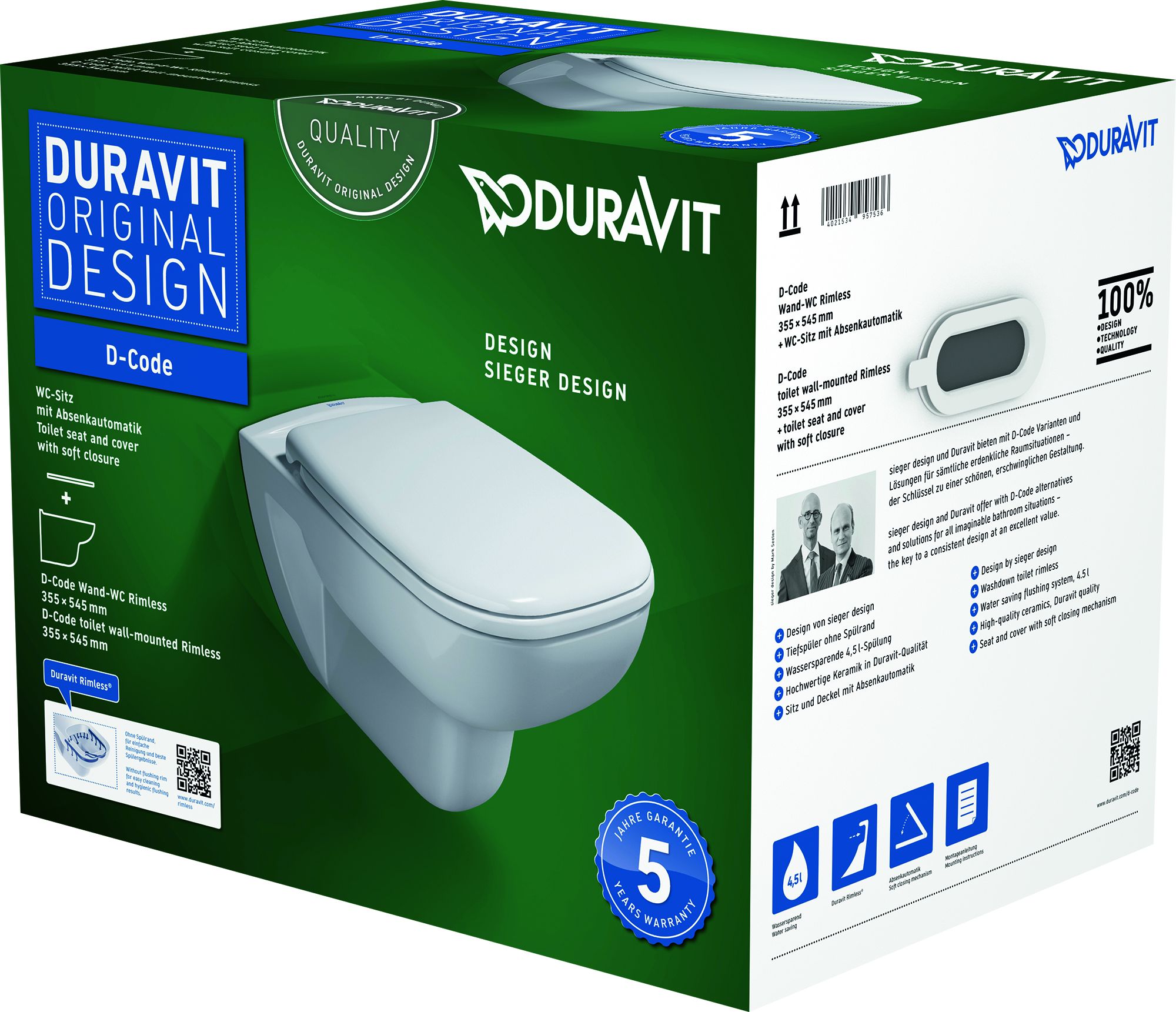 Duravit D-Code wc csésze lassú záródású ülőkével függesztett igen fehér 45700900A1