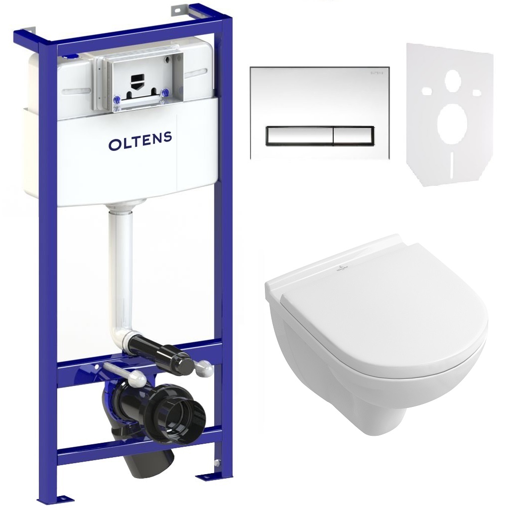 Készlet süllyesztett keret gombbal és tömítéssel Oltens Triberg 58300100, combi-Pack készlet deszkával Villeroy & Boch O.Novo 5688HR01