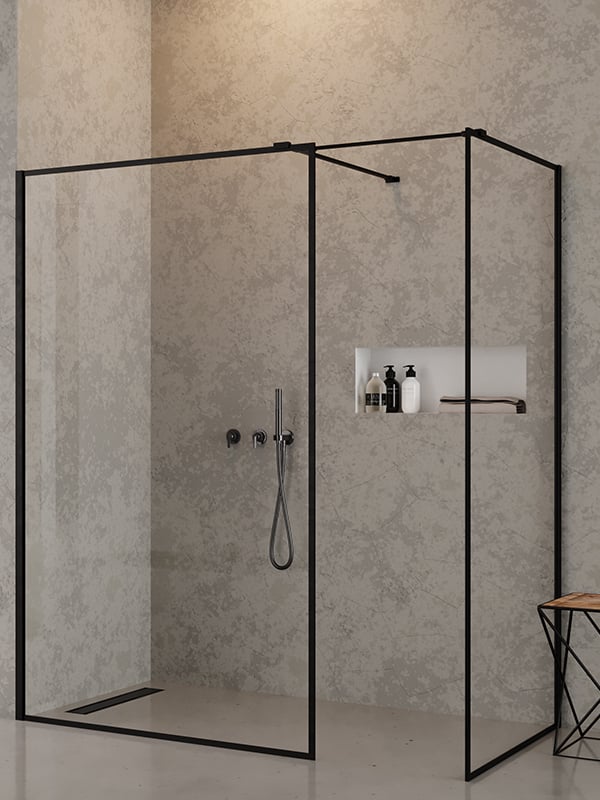 New Trendy New Modus Black walk-in zuhanykabin 150x90 cm négyszögletes fekete félmatt/átlátszó üveg EXK-0122