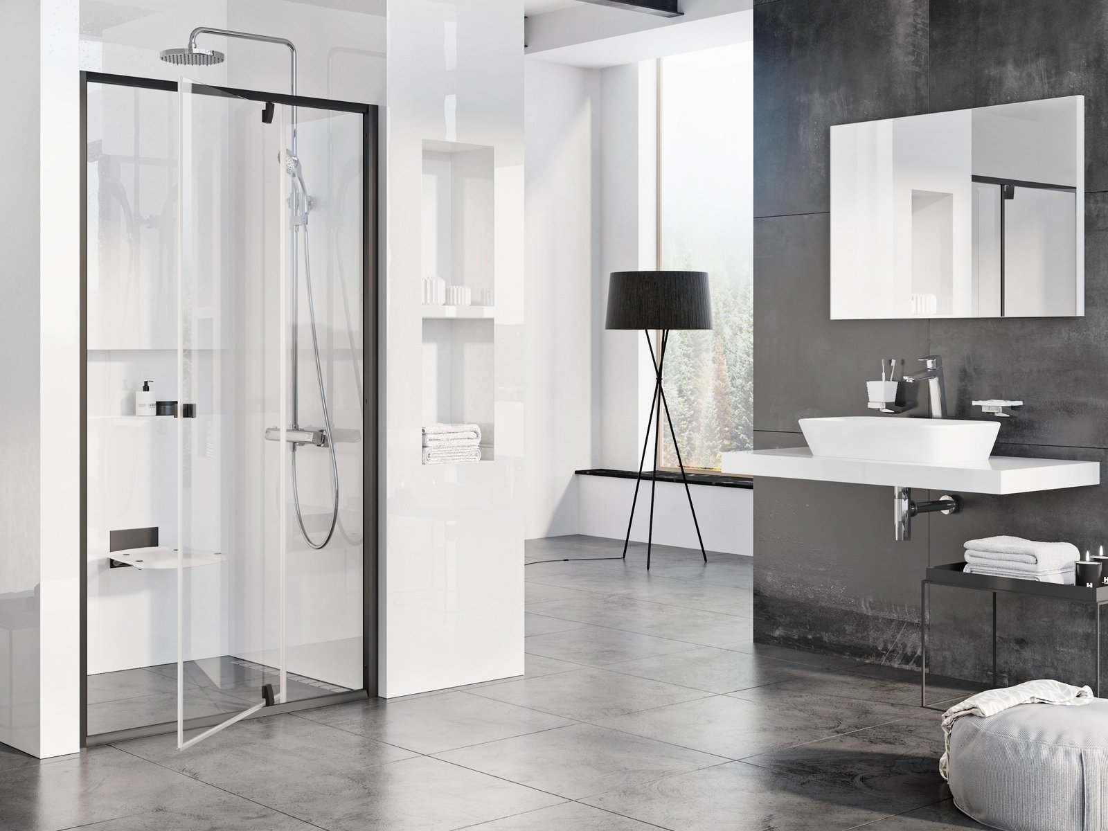 Ravak Pivot zuhanyajtók 110 cm dönthető fekete matt/átlátszó üveg 03GD0300Z1