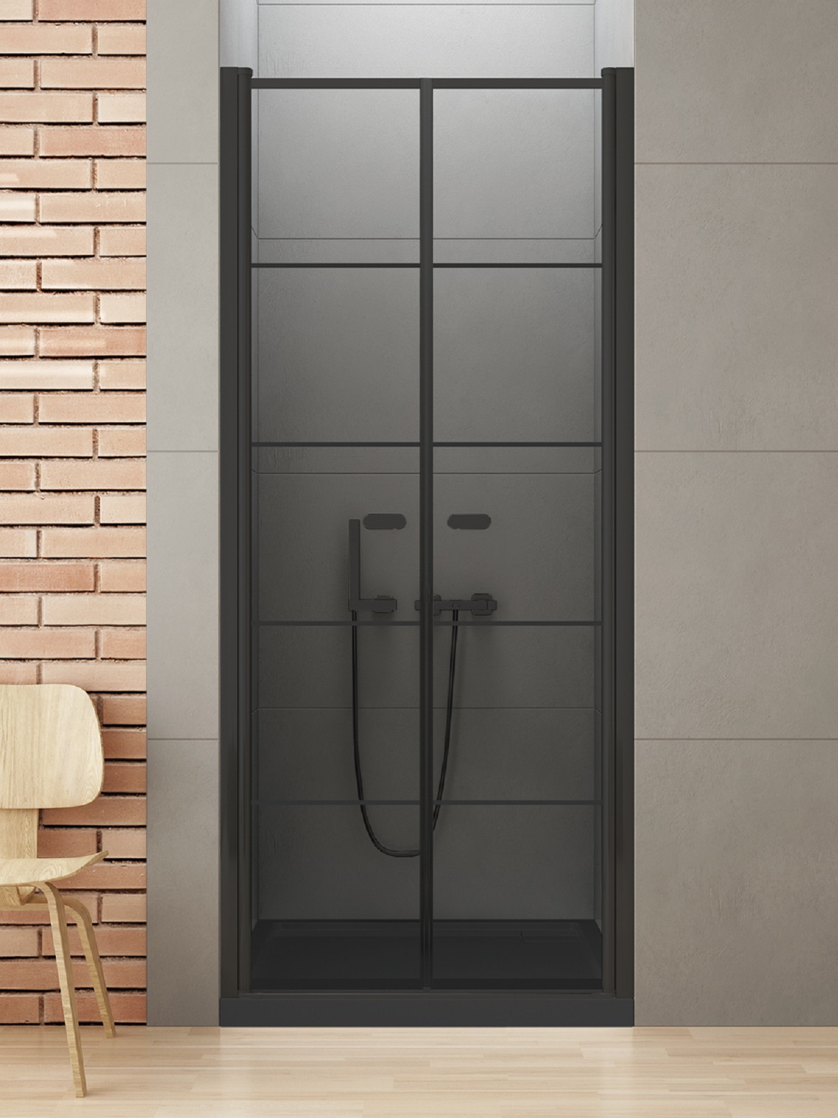 New Trendy New Soleo Black zuhanyajtók 100 cm dönthető fekete matt/üveg mintával D-0282A