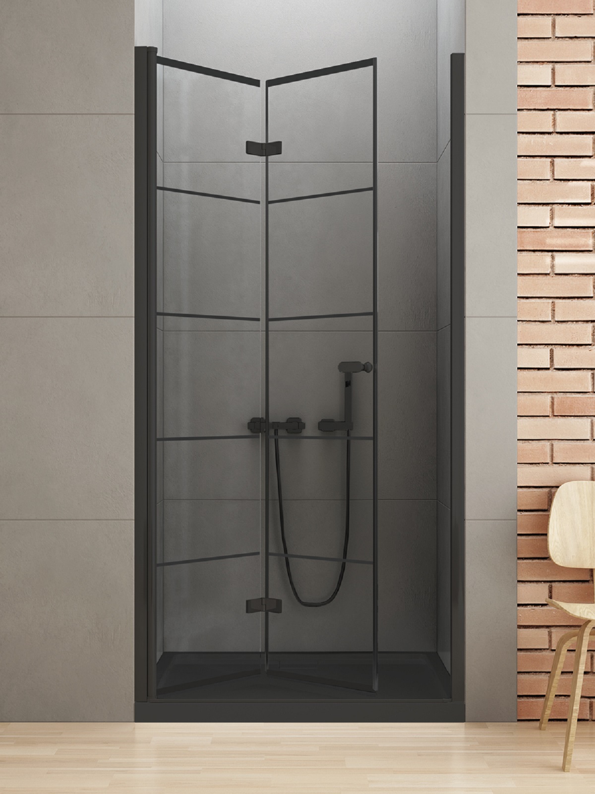 New Trendy New Soleo Black zuhanyajtók 90 cm összecsukható fekete matt/üveg mintával D-0283A