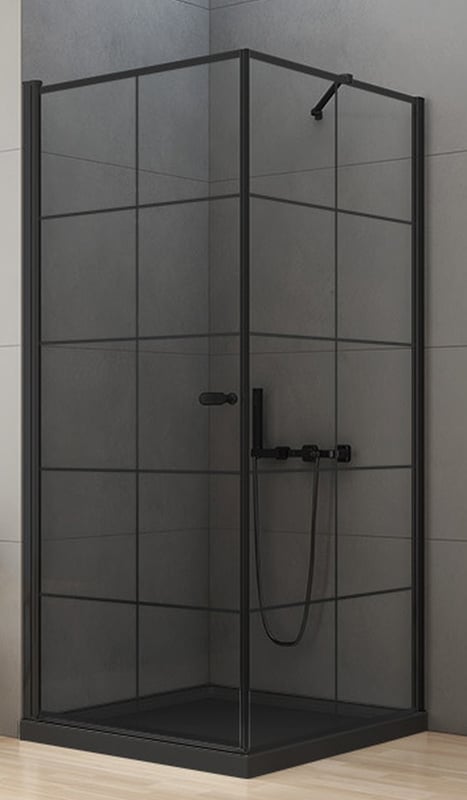 New Trendy New Soleo Black zuhanykabin 90x90 cm négyzet fekete matt/üveg mintával D-0285A/D-0120B