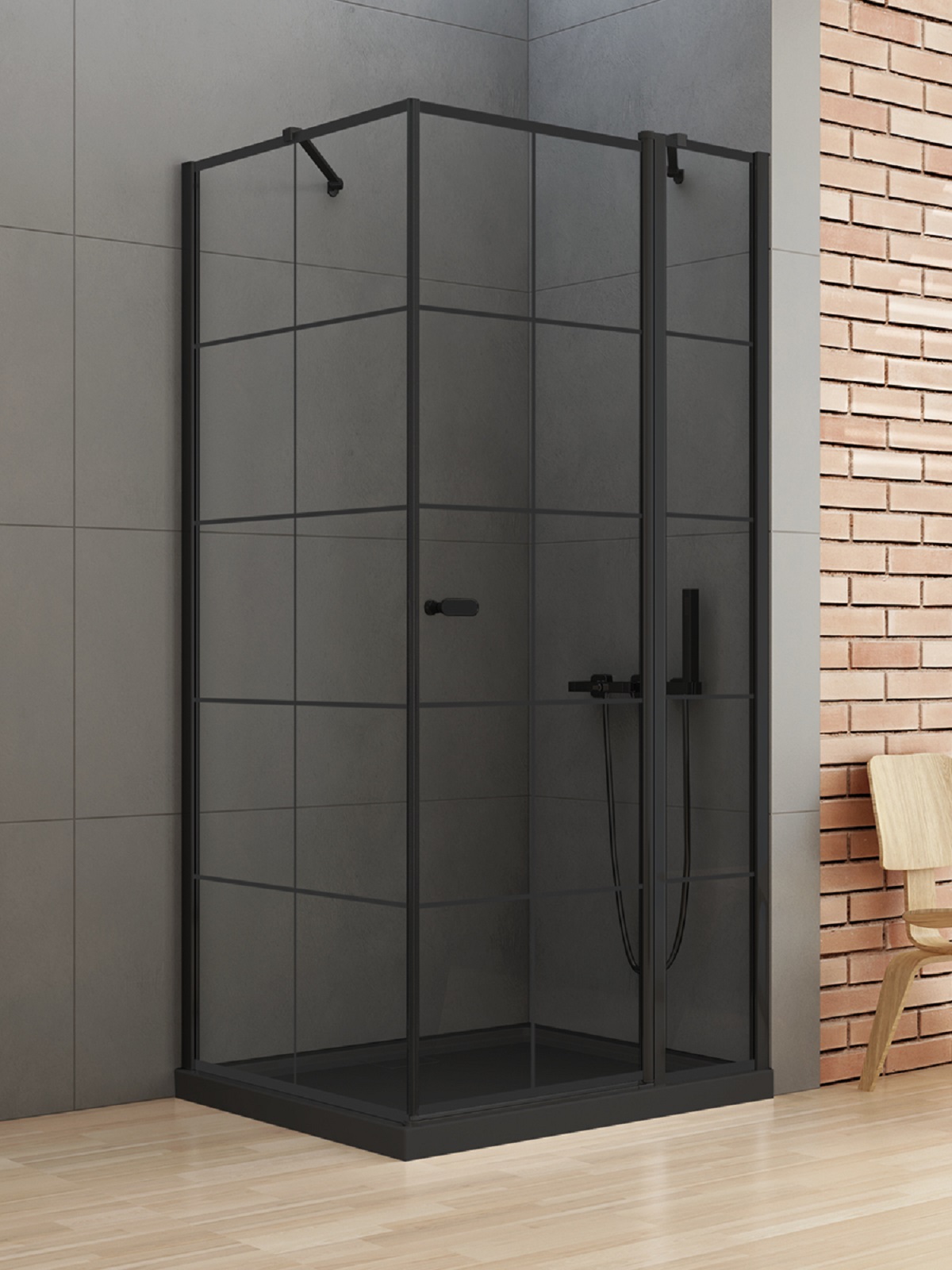 New Trendy New Soleo Black zuhanykabin 90x90 cm négyzet fekete matt/üveg mintával K-0581