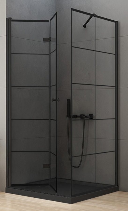 New Trendy New Soleo Black zuhanykabin 90x90 cm négyzet fekete matt/üveg mintával D-0289A/D-0120B