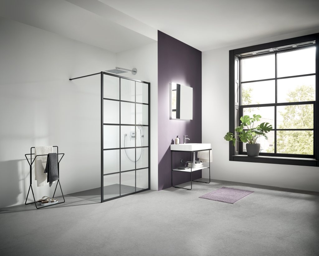 Kermi XD zuhanykabin fal walk-in 100 cm fekete matt/üveg mintával XDWW1100203PK