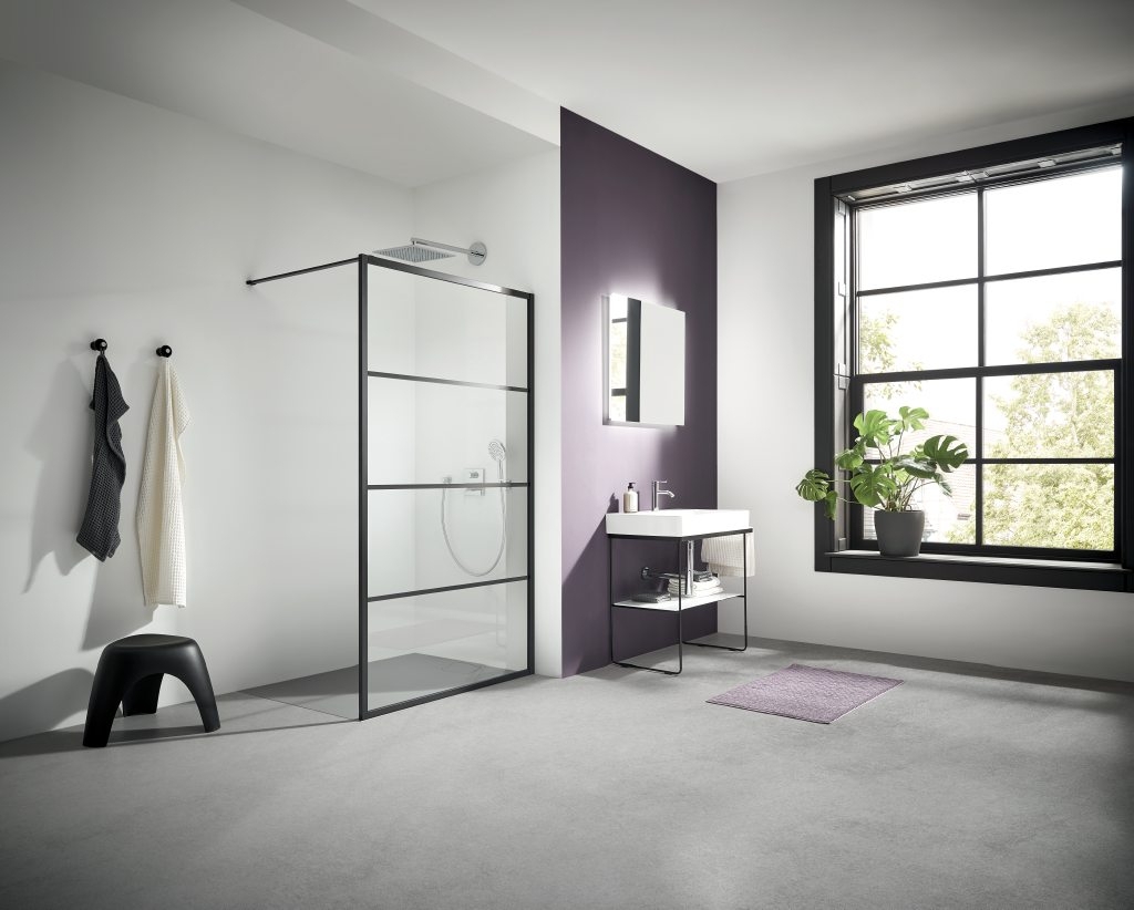 Kermi XD zuhanykabin fal walk-in 90 cm fekete matt/üveg mintával XDWW3090203PK