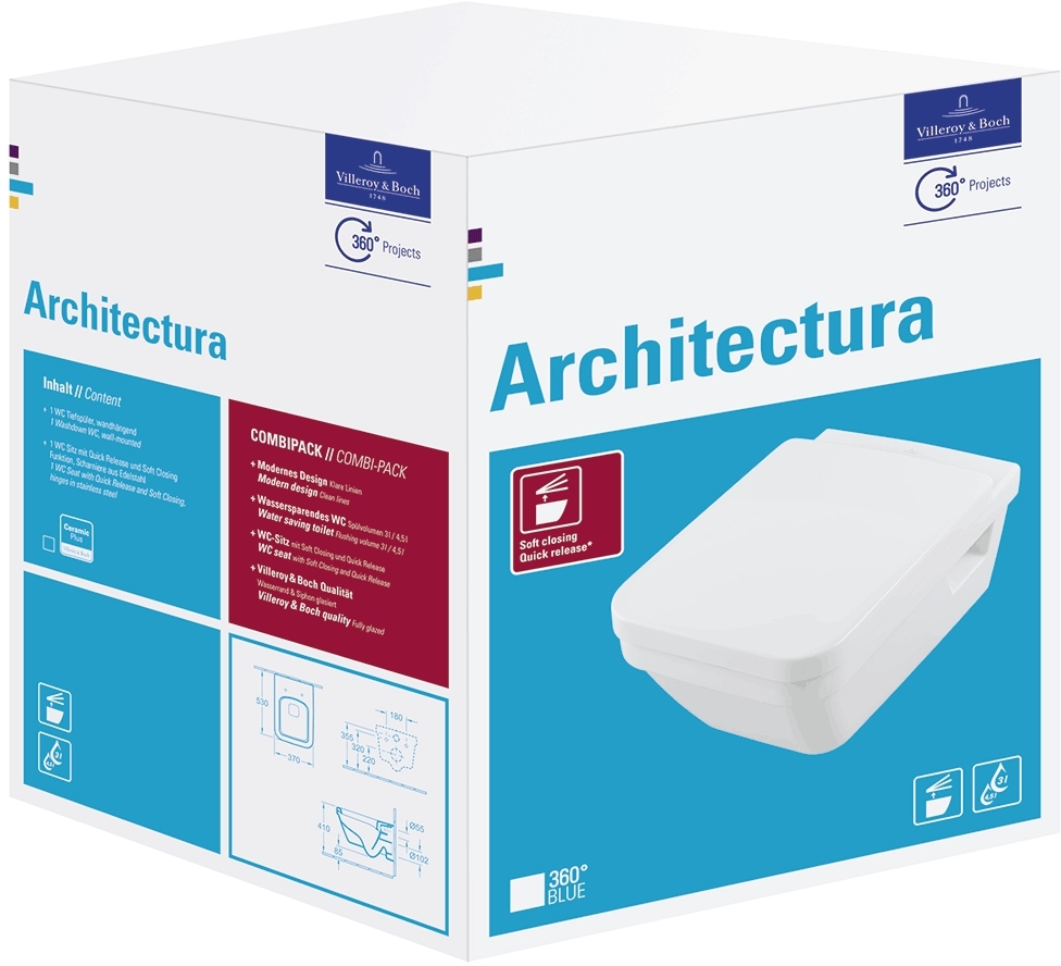 Villeroy & Boch Architectura combi-pack készlet deszkával függesztett igen fehér 5685HRR1