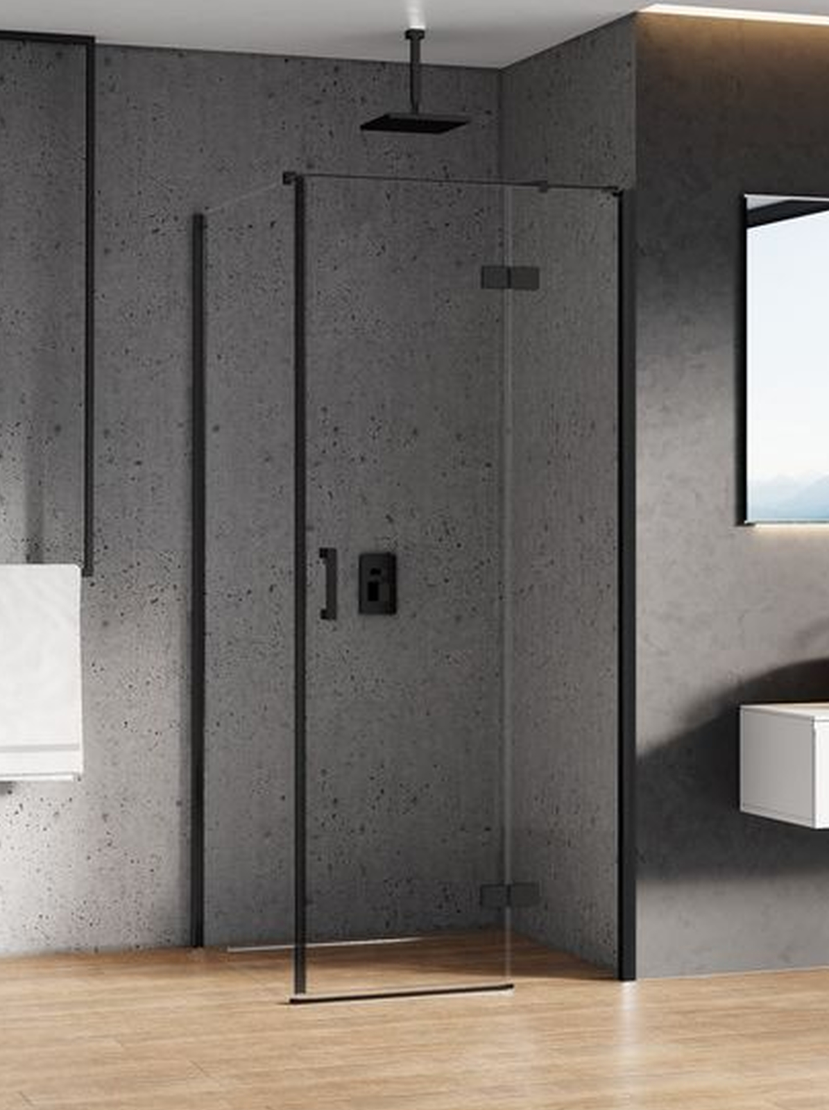 New Trendy New Renoma Black zuhanykabin 100x80 cm négyszögletes fekete matt/átlátszó üveg D-0202A/D-0112B-WP