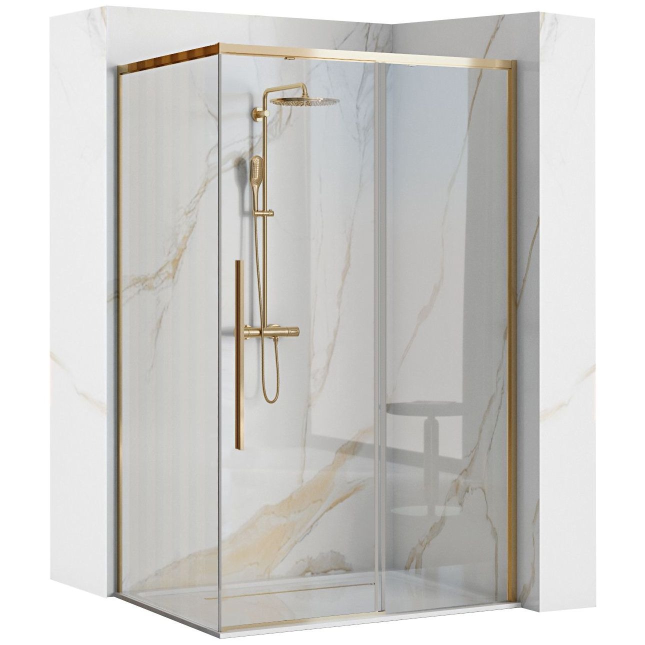 Rea Solar Gold zuhanykabin 100x80 cm négyszögletes arany fényes/átlátszó üveg REA-K4901