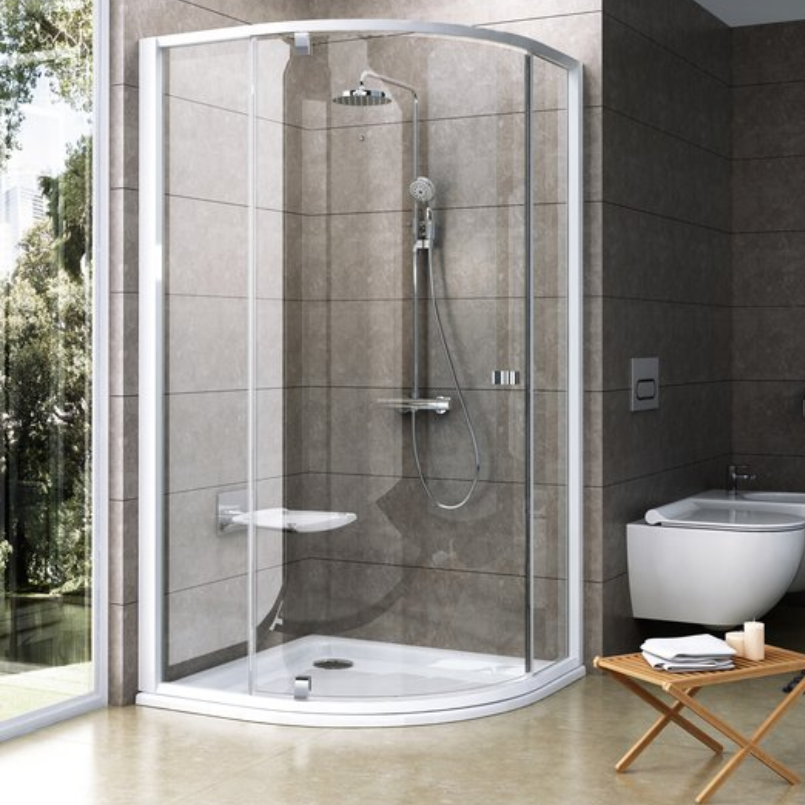 Ravak Pivot zuhanykabin 80x80 cm félkör alakú króm fényes/átlátszó üveg 37644100Z1