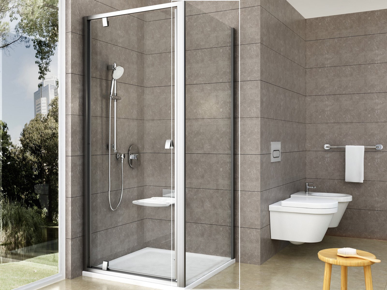 Ravak Pivot zuhanyfal 100 cm szatén matt/átlátszó üveg 90GA0U00Z1