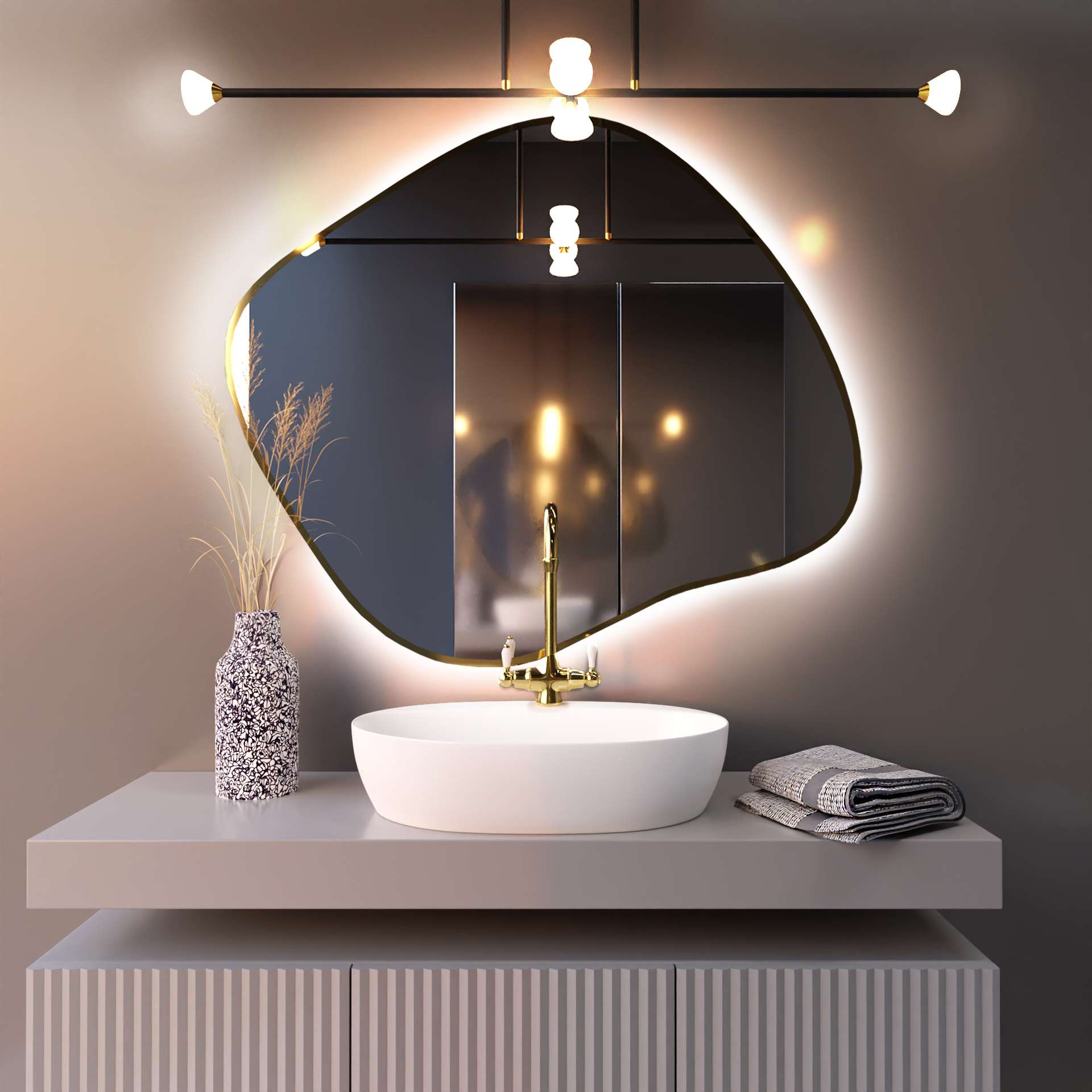 Smartwoods Tiny Borderbright tükör 60x52 cm világítással arany 5904107902289