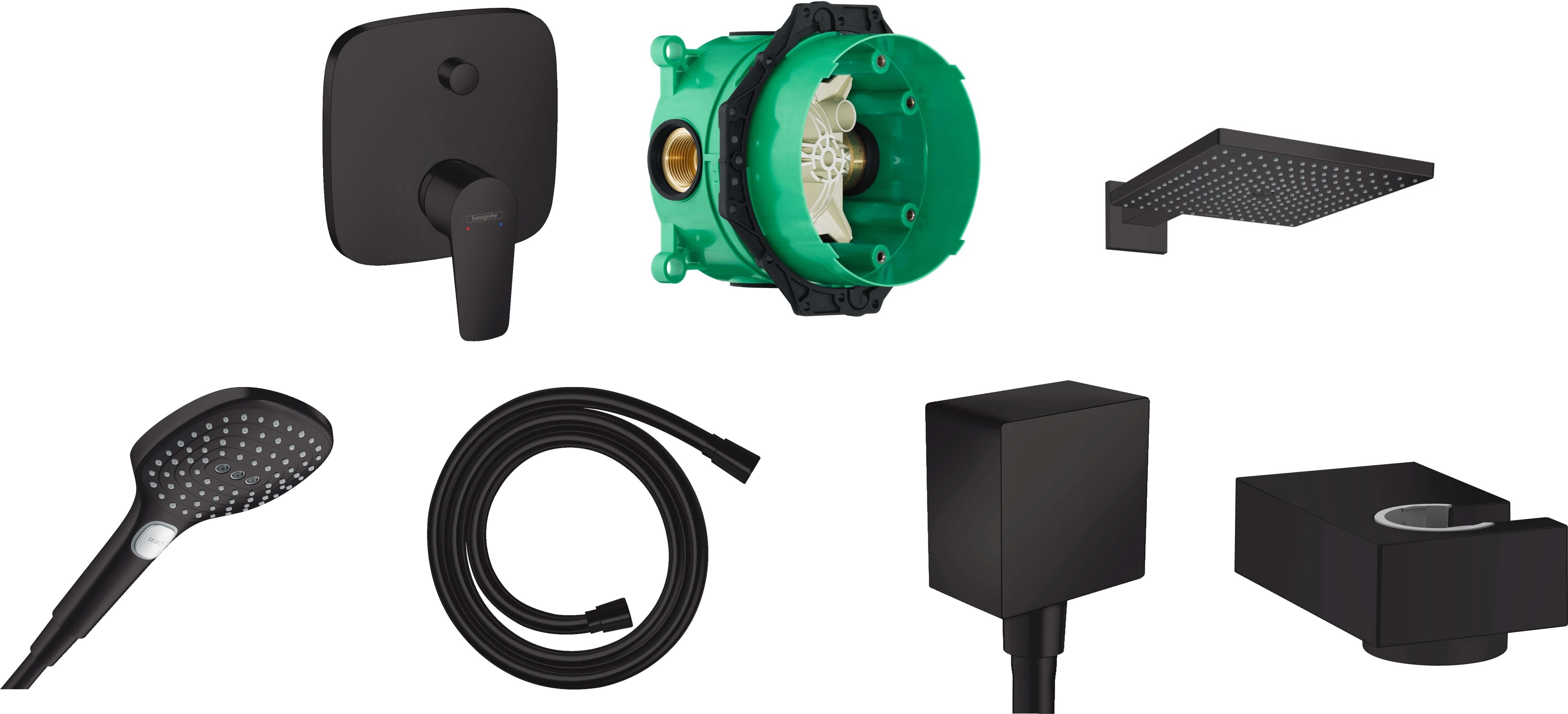 Készlet fejzuhany Hansgrohe Raindance 26238670, kád és zuhany csaptelep Hansgrohe Talis E 71745670, 26520670, 28387670, 01800180, 26455670, 28276670
