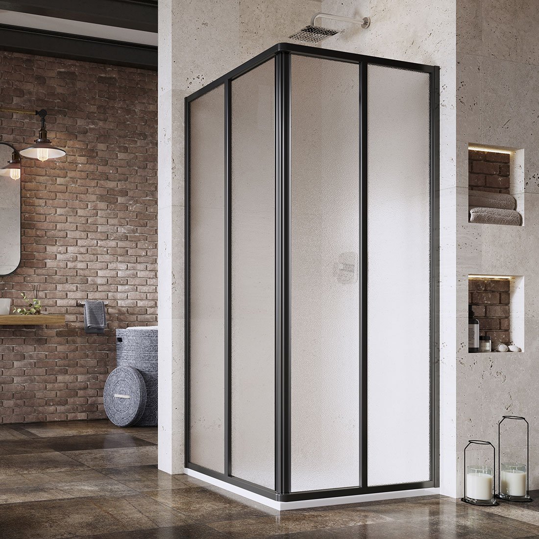 Ravak Supernova zuhanyajtók 75 cm tolható fekete matt/üveg mintával 14V303O2ZG