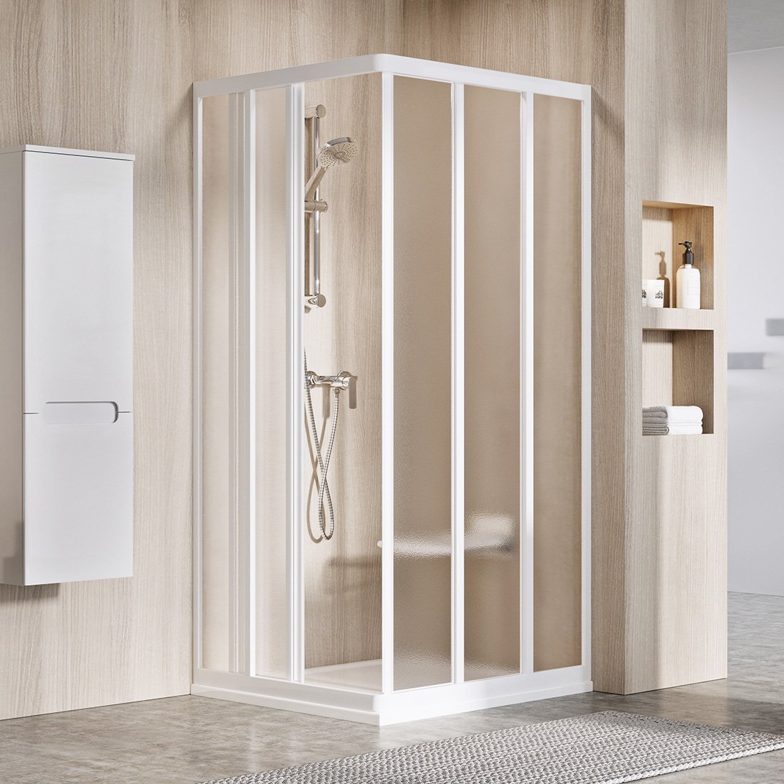 Ravak Supernova zuhanyajtók 75 cm tolható fehér fényes/üveg mintával 15V301R2ZG