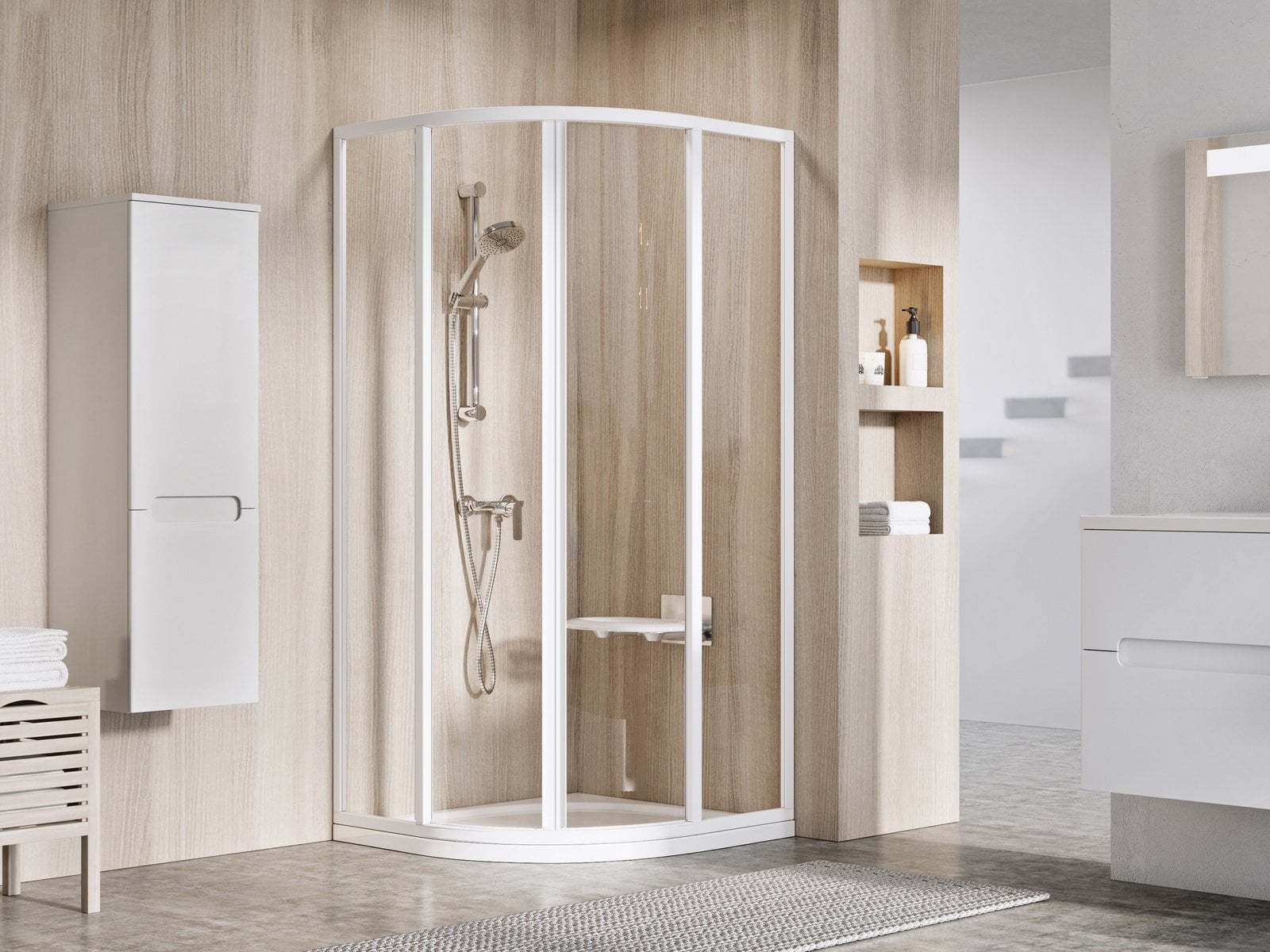 Ravak Supernova zuhanykabin 80x80 cm félkör alakú fehér fényes/átlátszó üveg 3114O102Z1