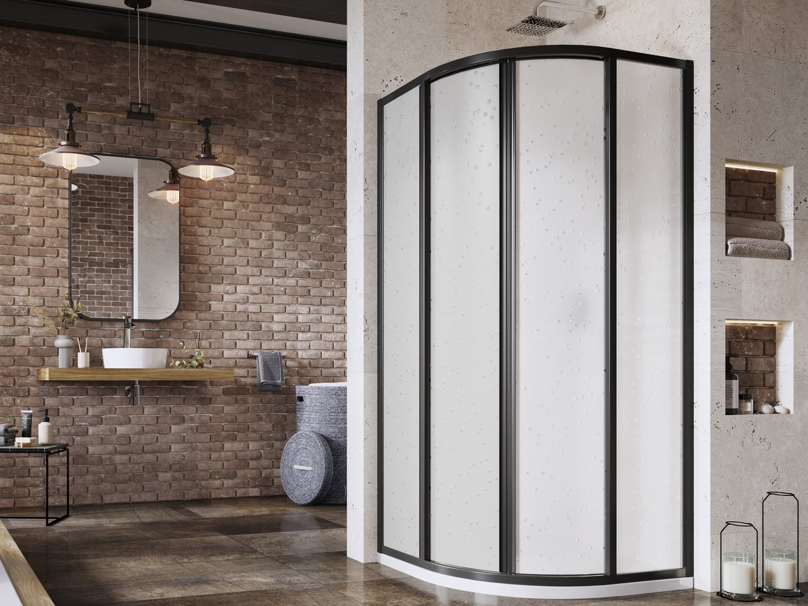 Ravak Supernova zuhanykabin 80x80 cm félkör alakú fekete matt/polisztirol anyag 3114O30211