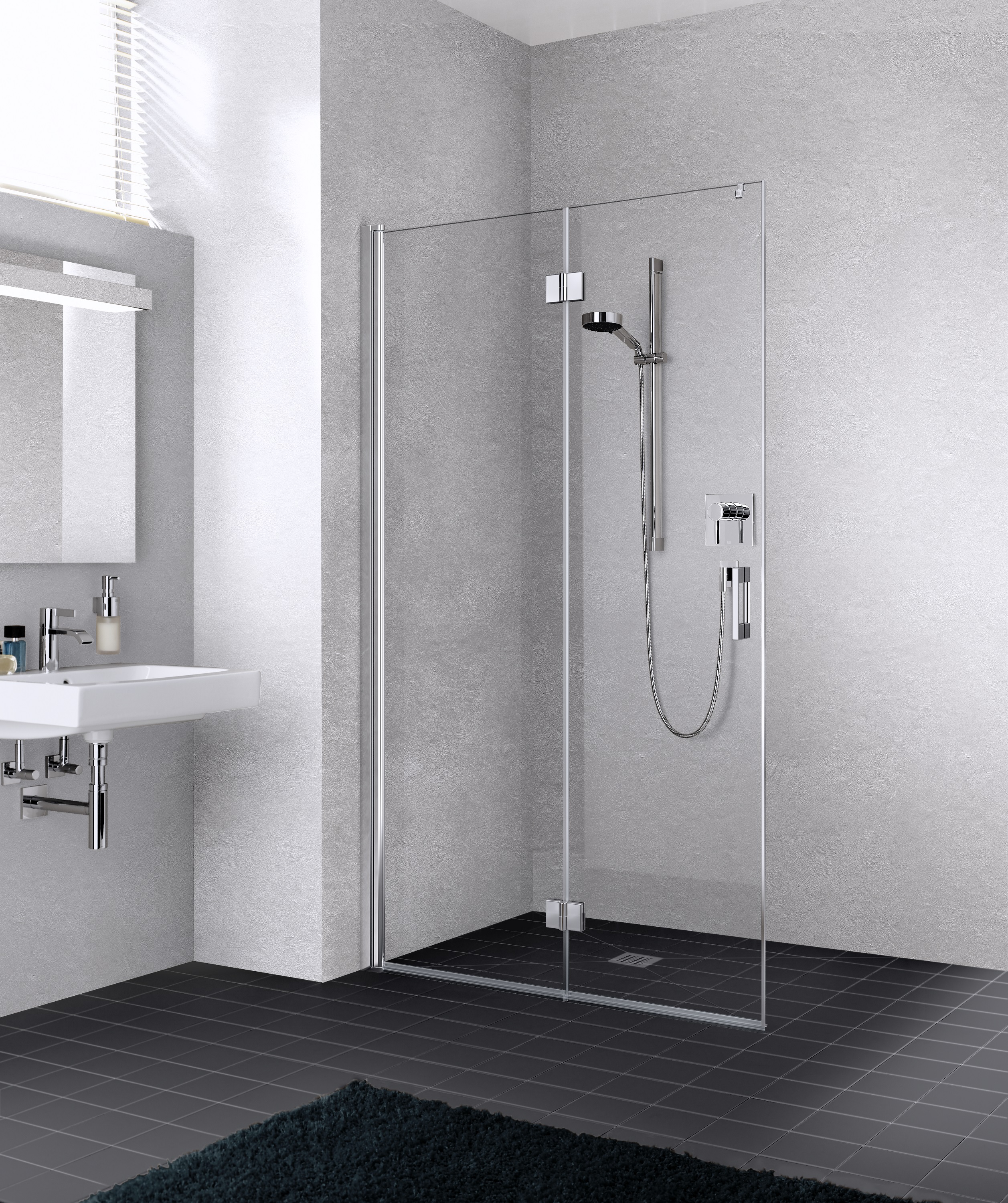 Kermi Liga LI 2Y zuhanykabin fal walk-in 100 cm ezüst fényes/átlátszó üveg LI2YL10020VPK