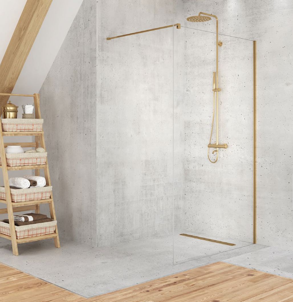 New Trendy Velio Satin Gold zuhanykabin fal walk-in 100 cm arany félfényes/átlátszó üveg D-0191B