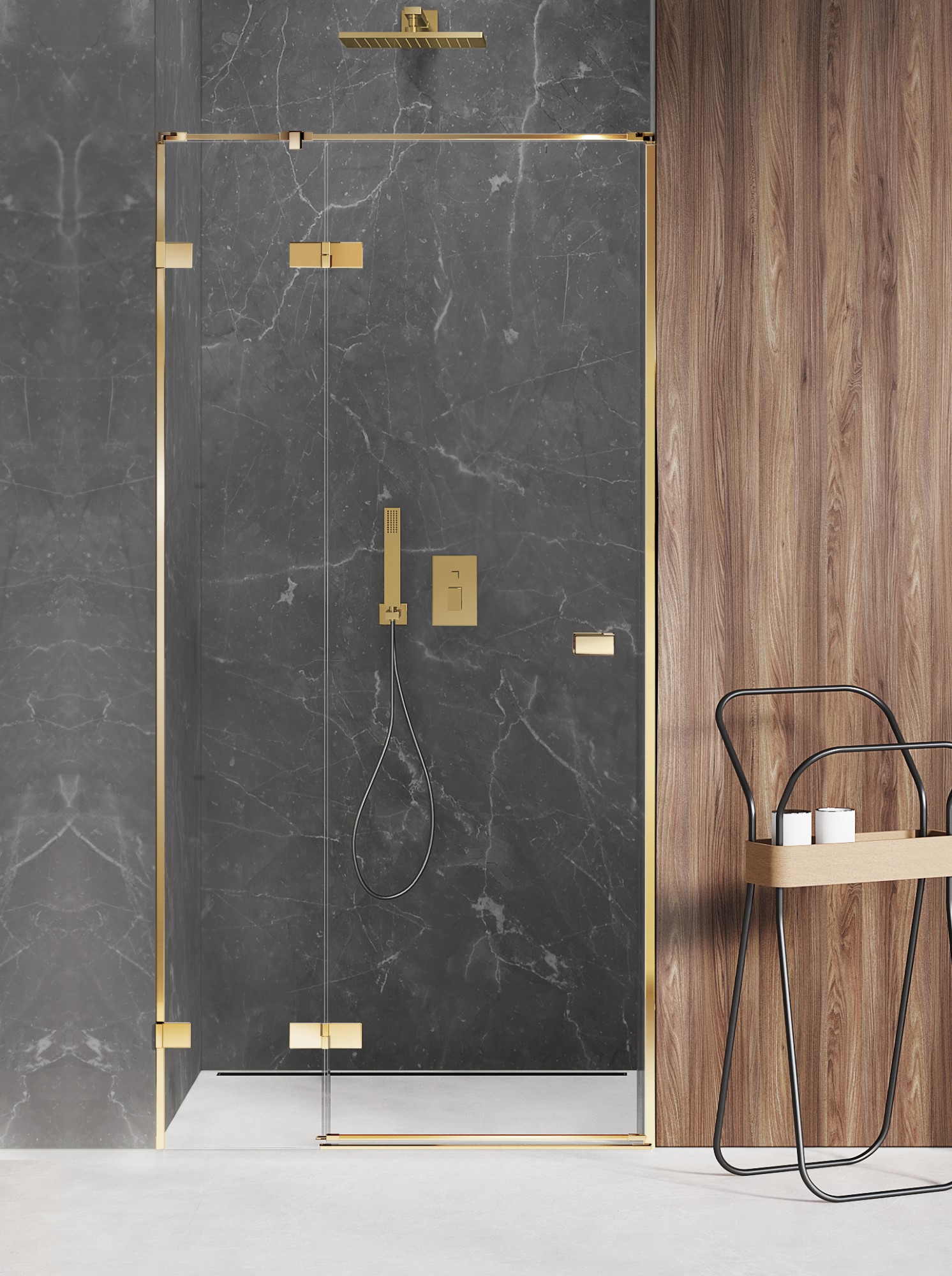 New Trendy Avexa Gold Shine zuhanyajtók 140 cm dönthető arany fényes/átlátszó üveg EXK-1643