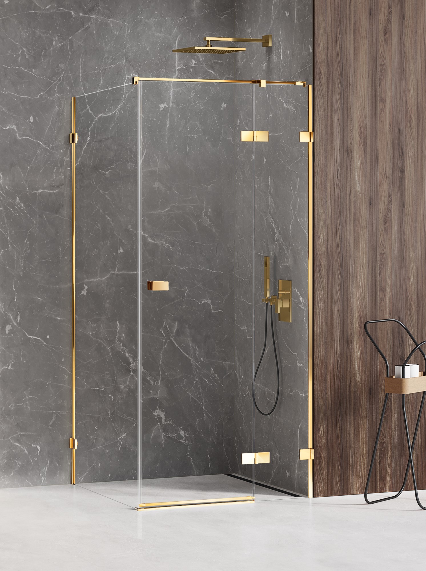 New Trendy Avexa Gold Shine zuhanykabin 80x110 cm négyszögletes arany fényes/átlátszó üveg EXK-1653