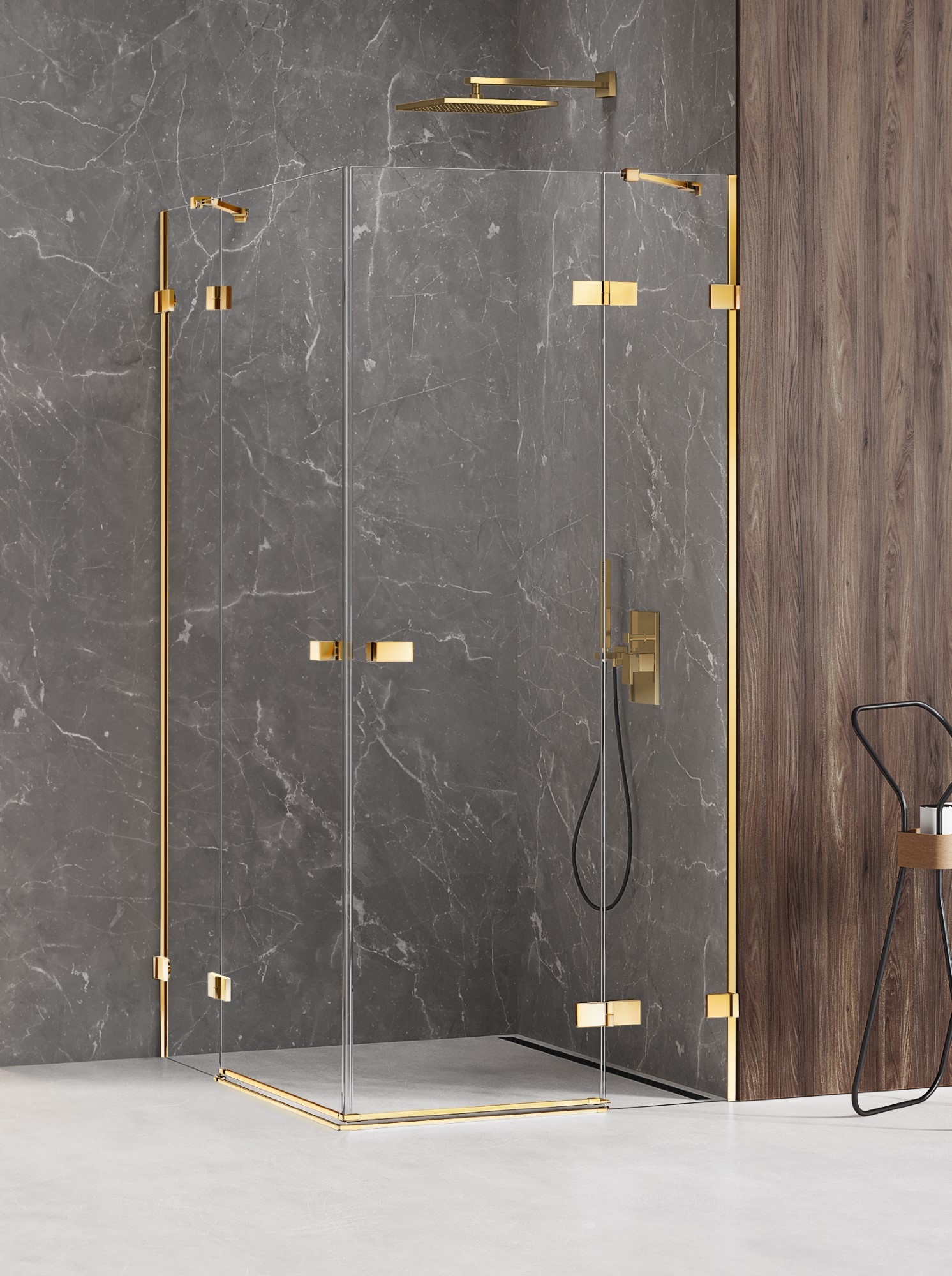 New Trendy Avexa Gold Shine zuhanykabin 110x110 cm négyzet arany fényes/átlátszó üveg EXK-1866