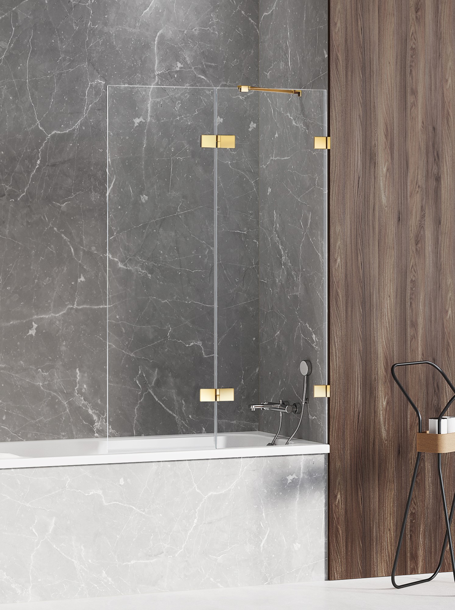 New Trendy Avexa Gold Shine zuhanyparaván 140 cm kétrészes arany fényes/átlátszó üveg EXK-2191