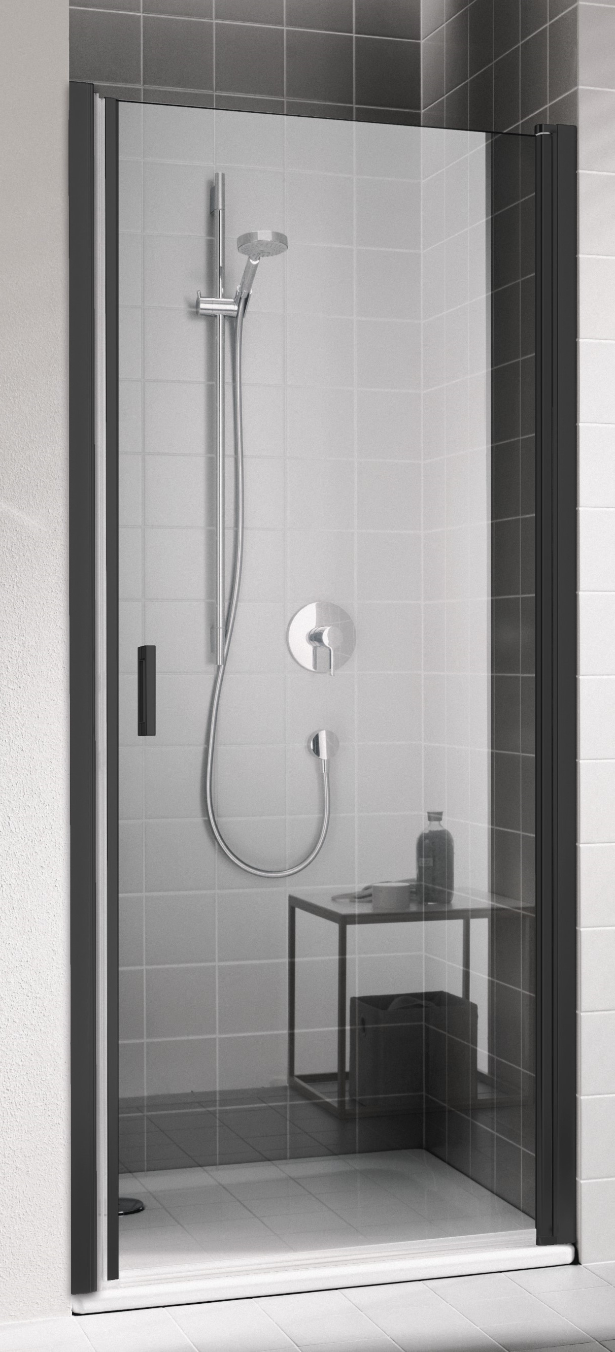 Kermi Cada XS zuhanyajtók 85 cm dönthető fekete matt/átlátszó üveg CK1WR085203PK
