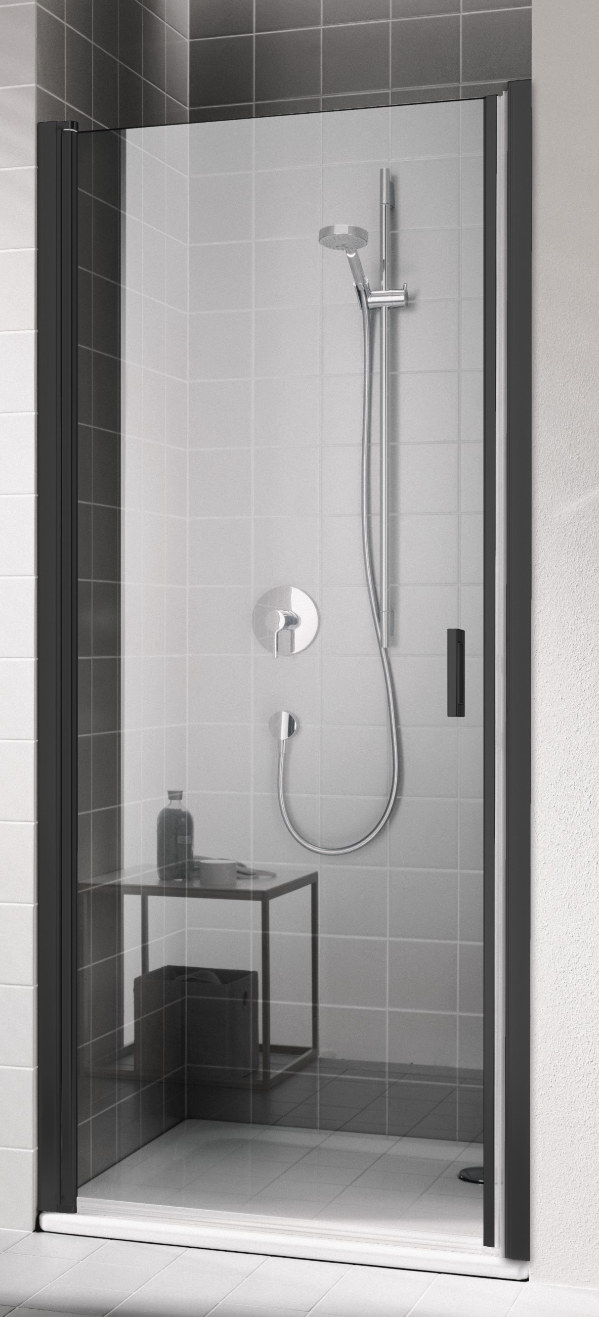 Kermi Cada XS zuhanyajtók 75 cm dönthető fekete matt/átlátszó üveg CK1WL075203PK