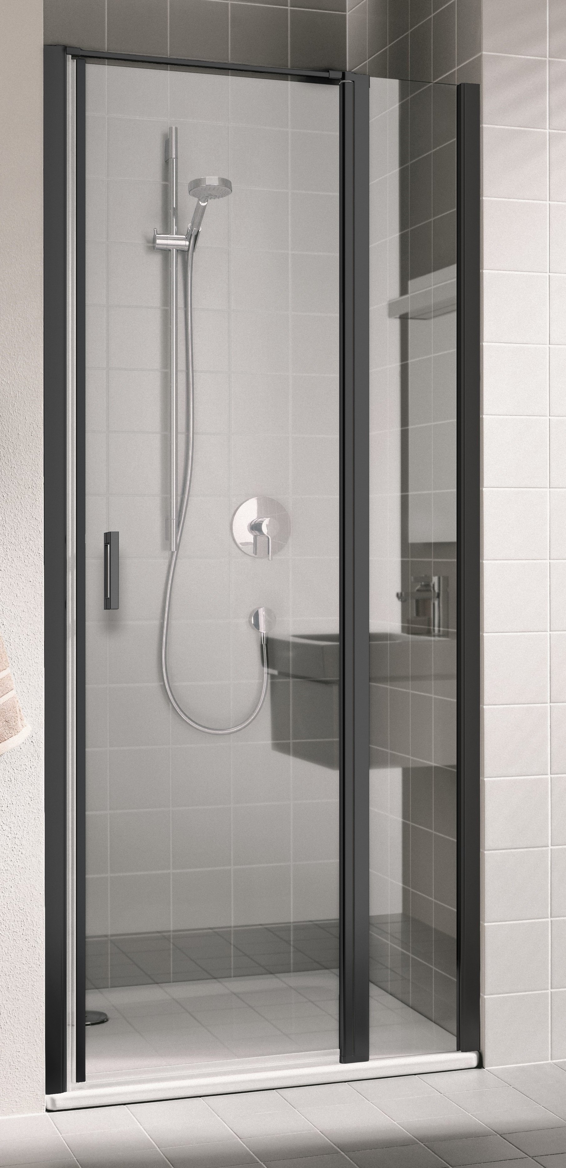 Kermi Cada XS zuhanyajtók 100 cm dönthető fekete matt/átlátszó üveg CK1GR100203PK