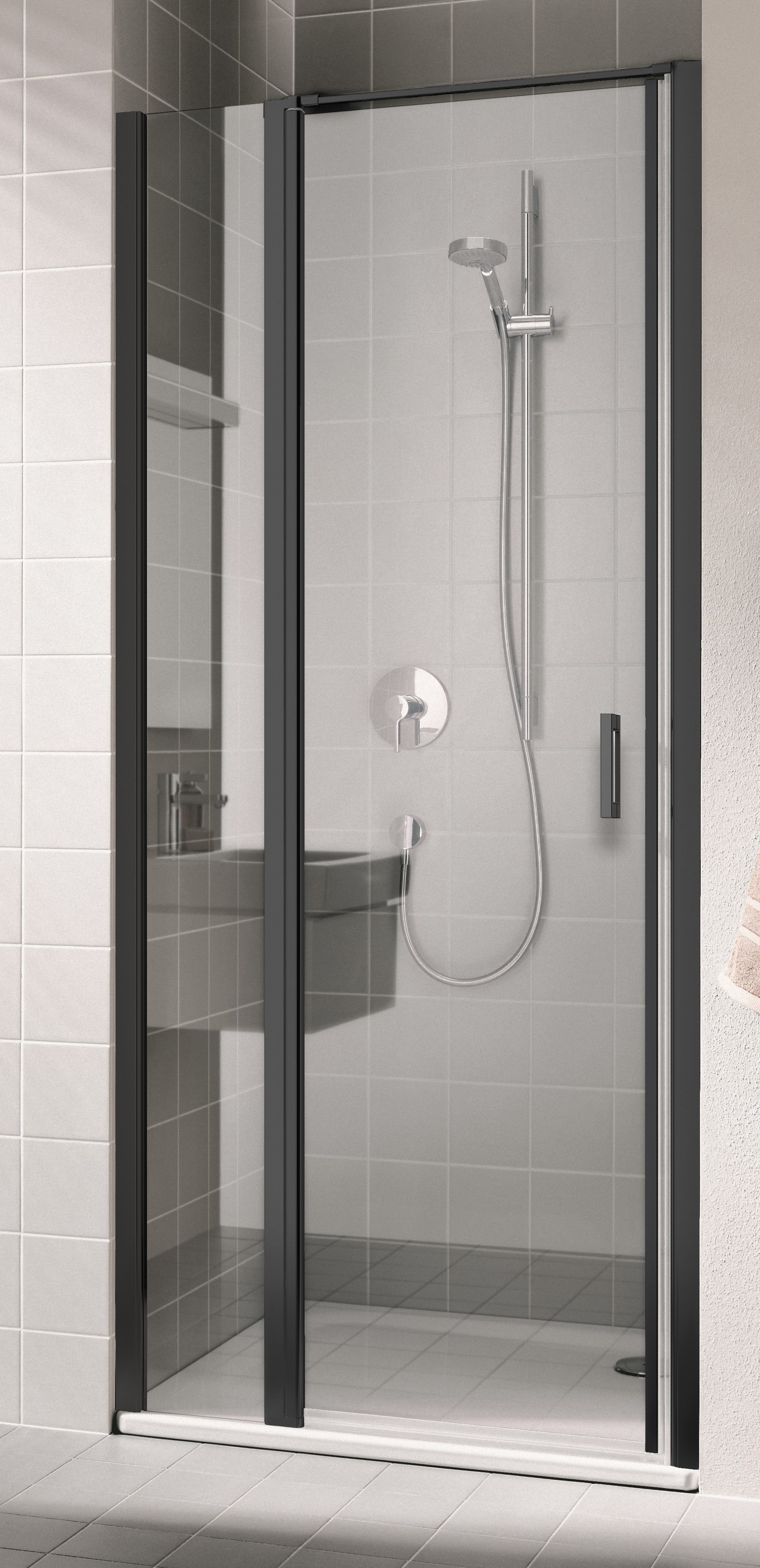 Kermi Cada XS zuhanyajtók 110 cm dönthető fekete matt/átlátszó üveg CK1GL110203PK
