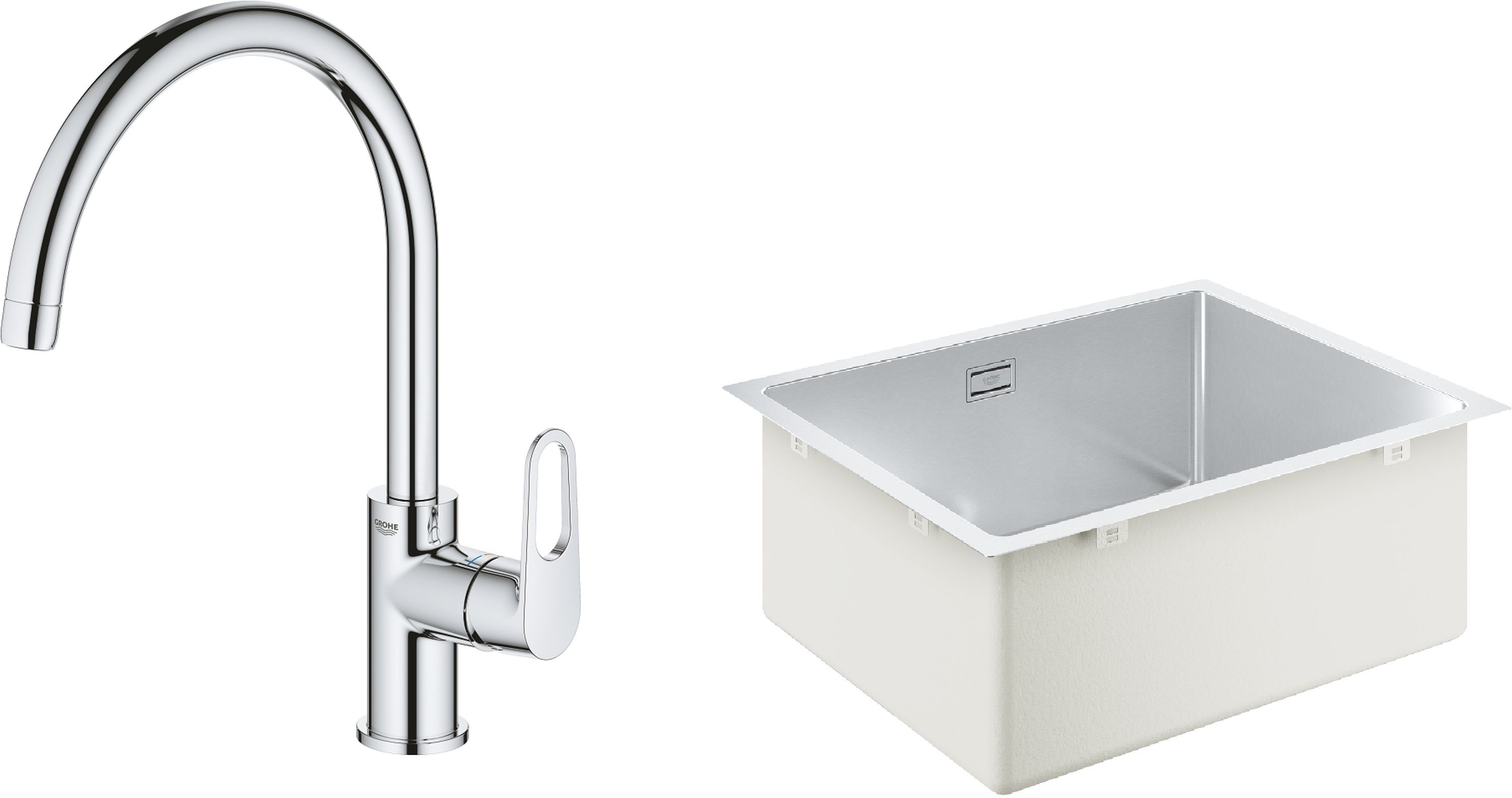 Készlet acél mosogató Grohe K700 31574SD1, konyhai csaptelep Grohe Start 31555001