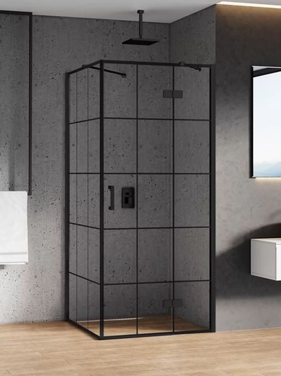 New Trendy New Renoma Black zuhanykabin 100x90 cm négyszögletes fekete matt/üveg mintával D-0381A/D-0119B