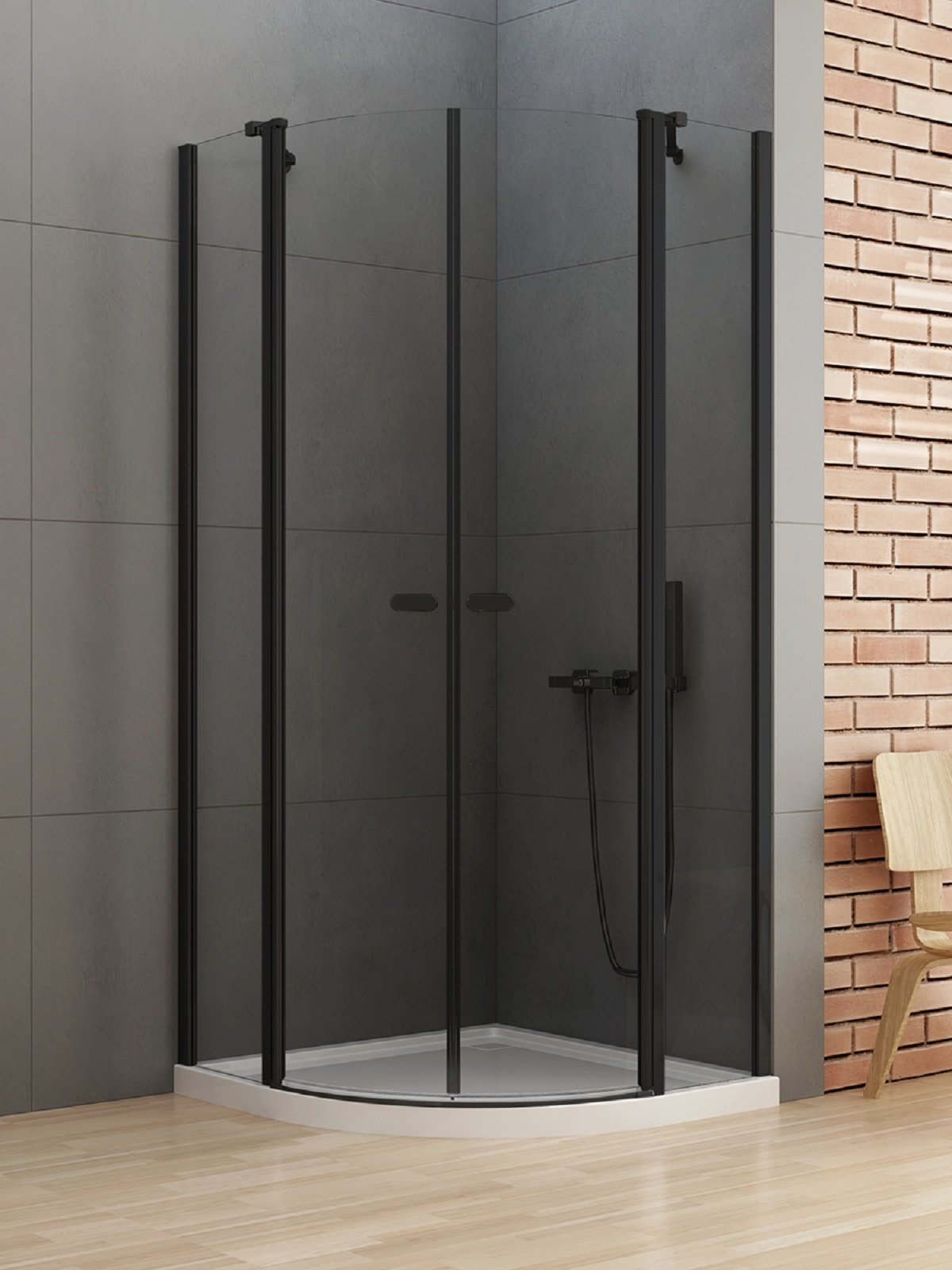 New Trendy New Soleo Black zuhanykabin 80x80 cm félkör alakú fekete matt/átlátszó üveg K-0538