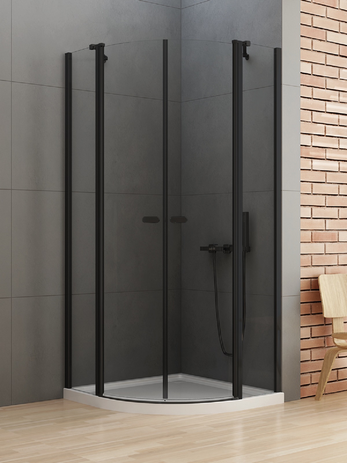 New Trendy New Soleo Black zuhanykabin 100x100 cm félkör alakú fekete matt/átlátszó üveg K-0540