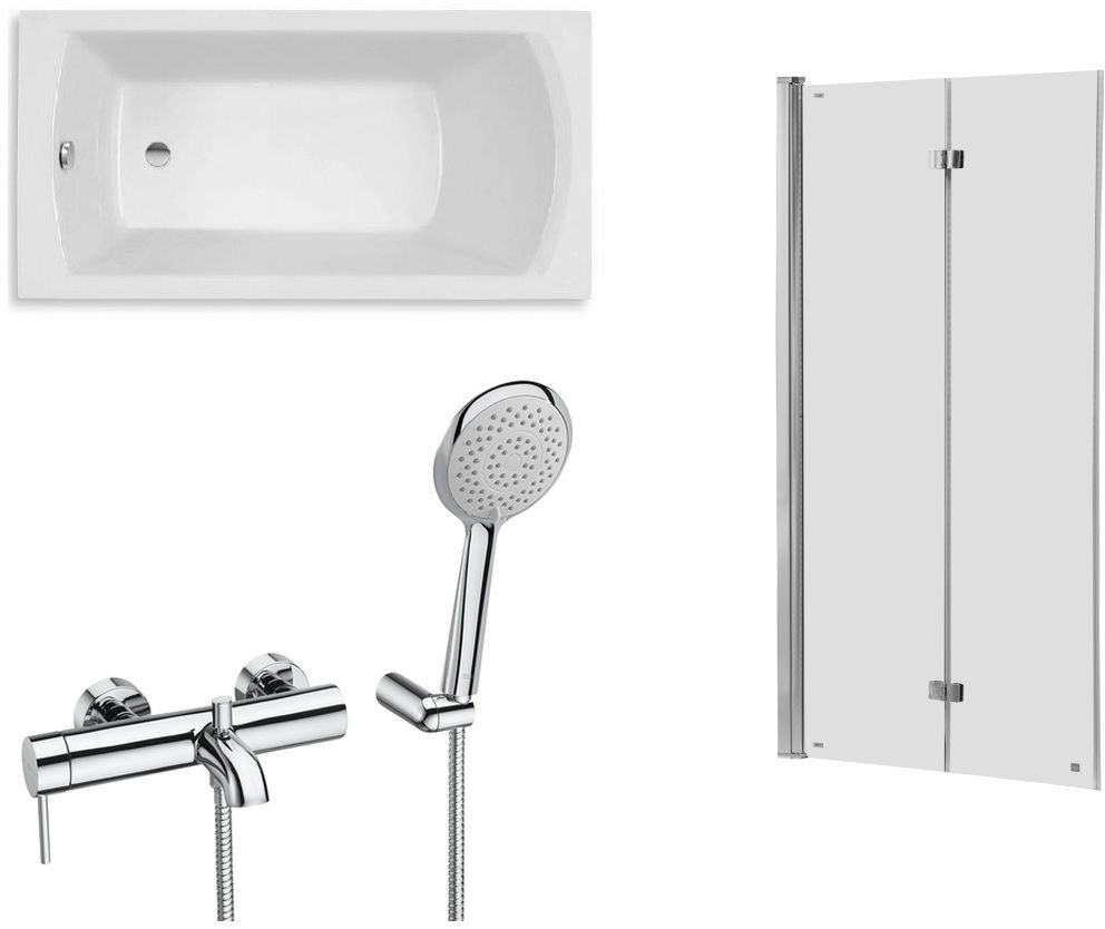 Készlet egyenes kád Roca Linea Slim A248541000, zuhanyparaván Roca Capital AM4111512M, A5A0111C00