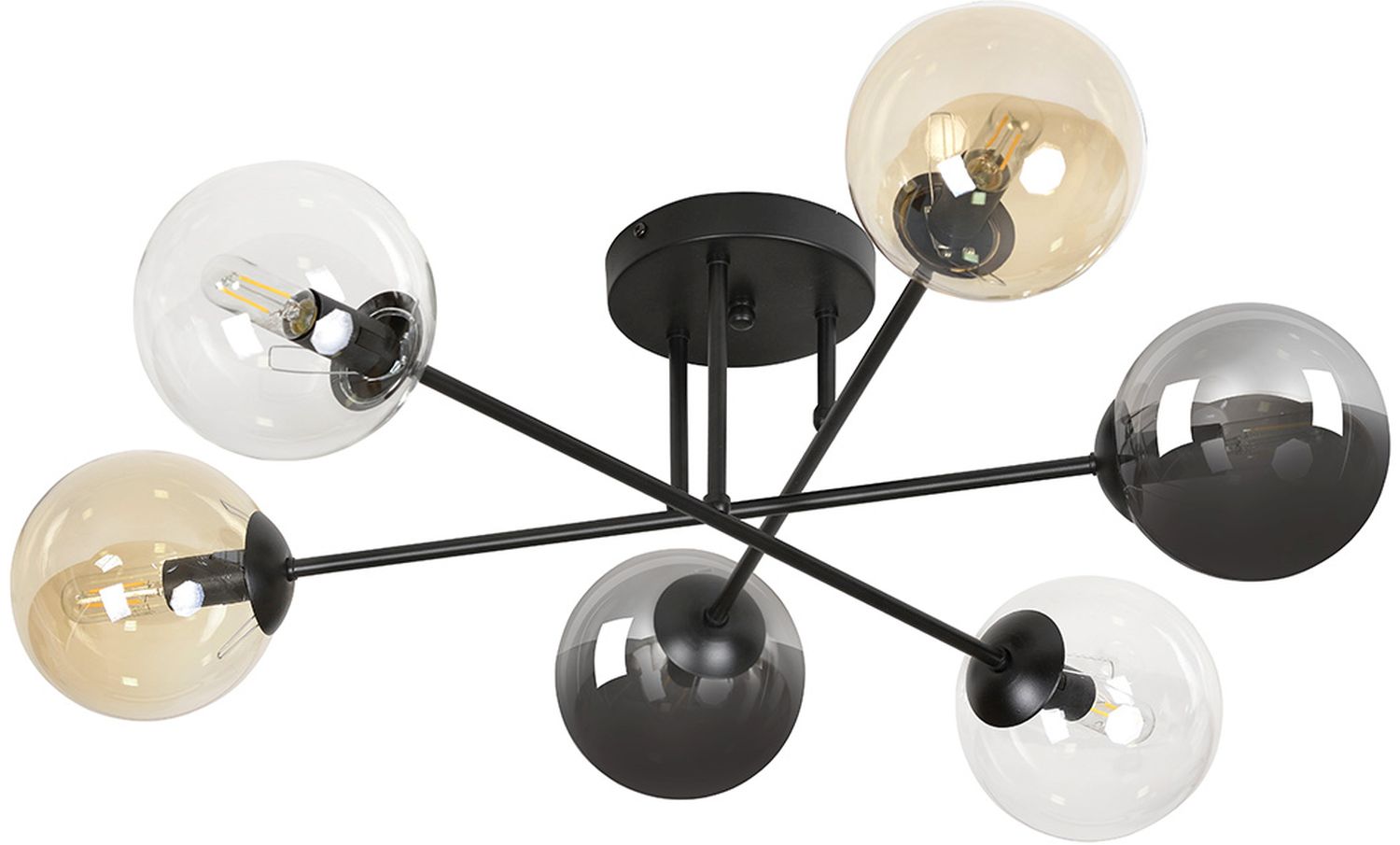 Emibig Brendi mennyezeti lámpa 6x10 W fekete-átlátszó-borostyán-grafit 834/6B2