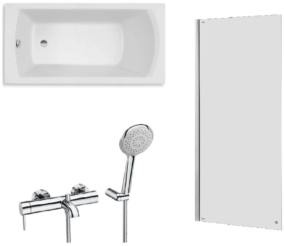 Készlet egyenes kád Roca Linea Slim A248542000, kád és zuhany csaptelep Roca Lanta A5A0111C00, AM4008512M