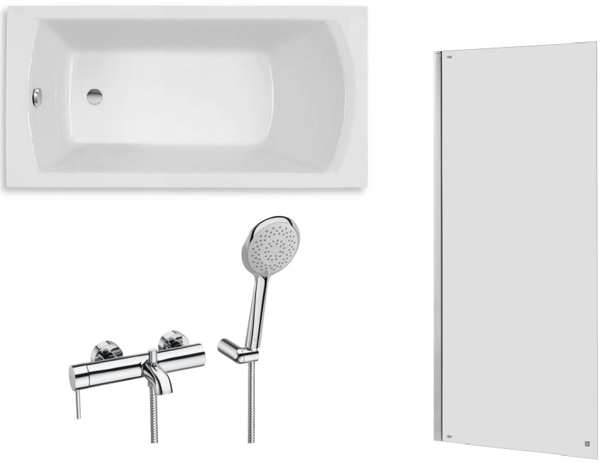 Készlet egyenes kád Roca Linea Slim A248545000, kád és zuhany csaptelep Roca Lanta A5A0111C00, AM4008512M