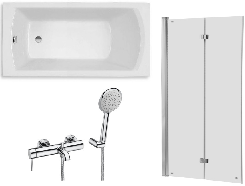 Készlet egyenes kád Roca Linea Slim A248545000, zuhanyparaván Roca Capital AM4111512M, A5A0111C00