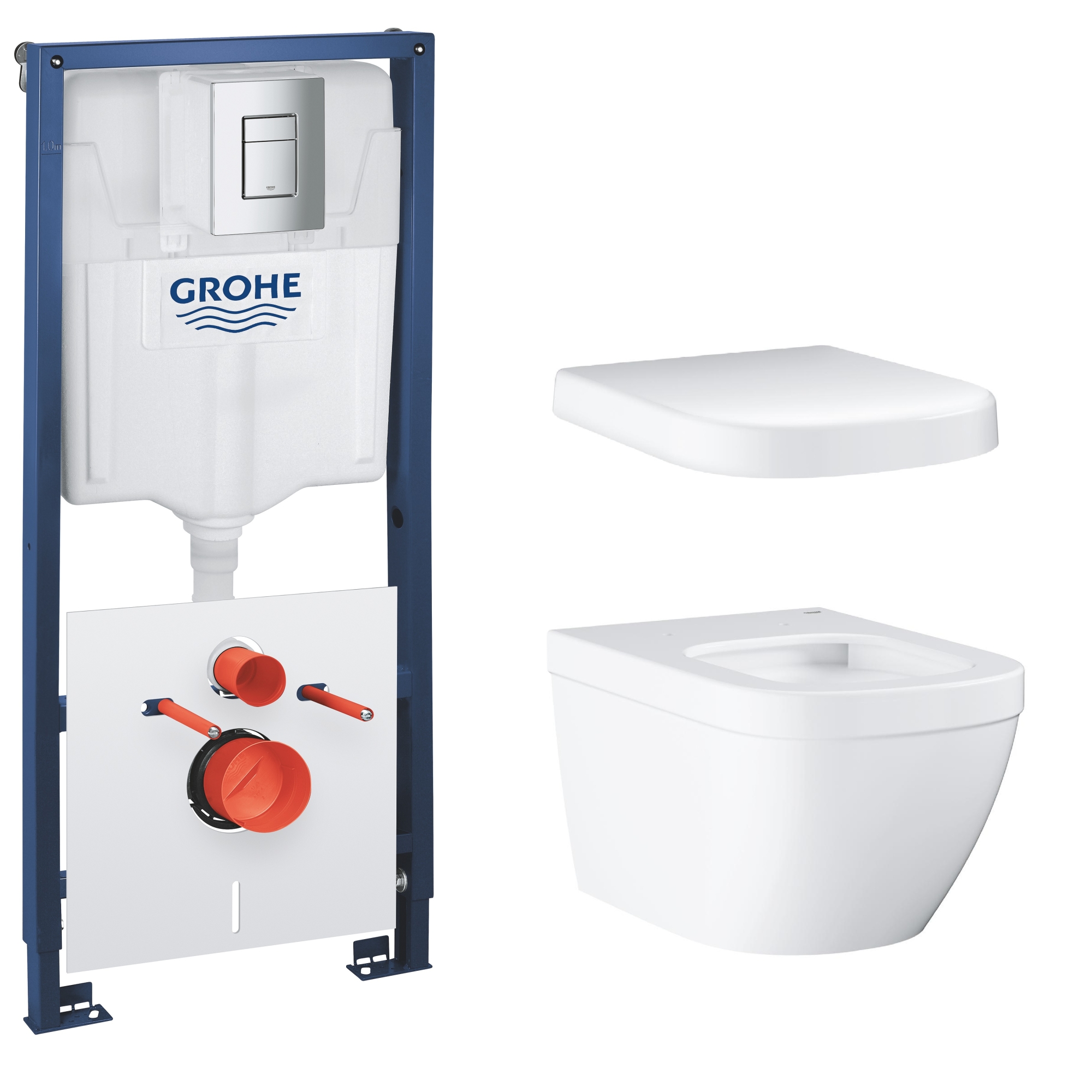 Zestaw Grohe Solido stelaż podtynkowy z przyciskiem Even chrom i miską WC Euro Ceramic wiszącą z deską wolnoopadającą (39930000, 3932800H, 39330001)