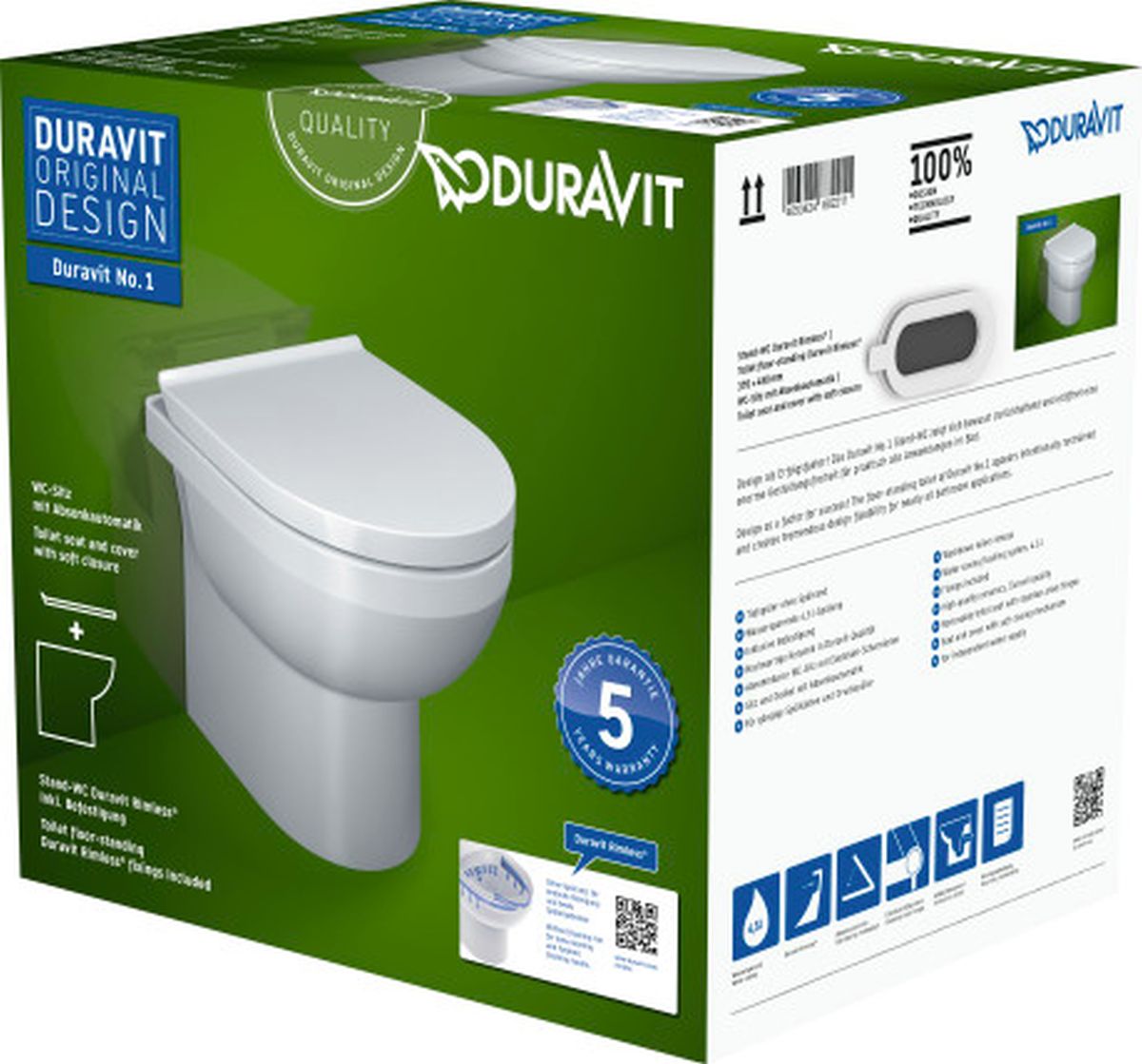 Duravit No. 1 wc csésze lassú záródású ülőkével álló igen fehér 41840900A1